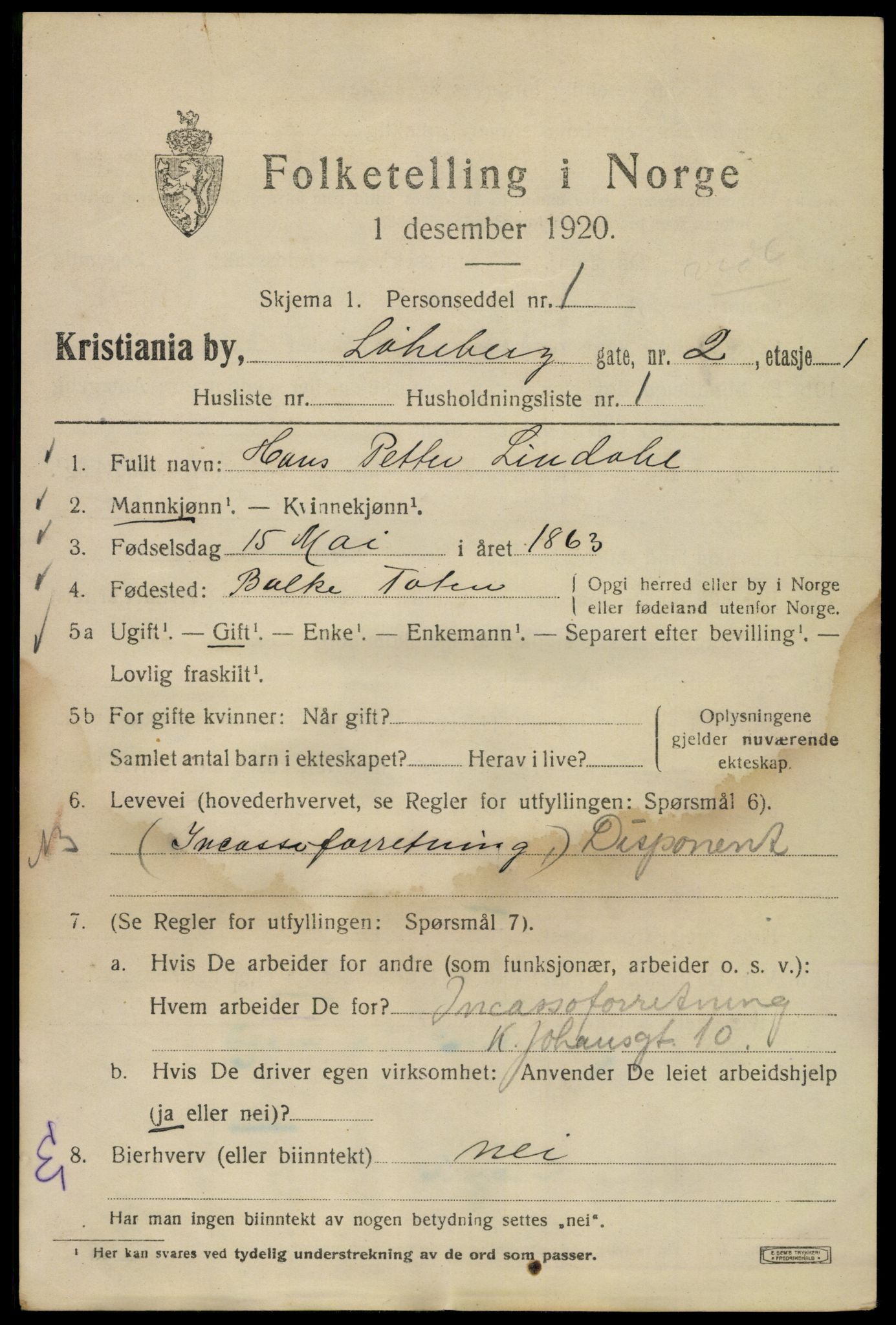 SAO, 1920 census for Kristiania, 1920, p. 366931