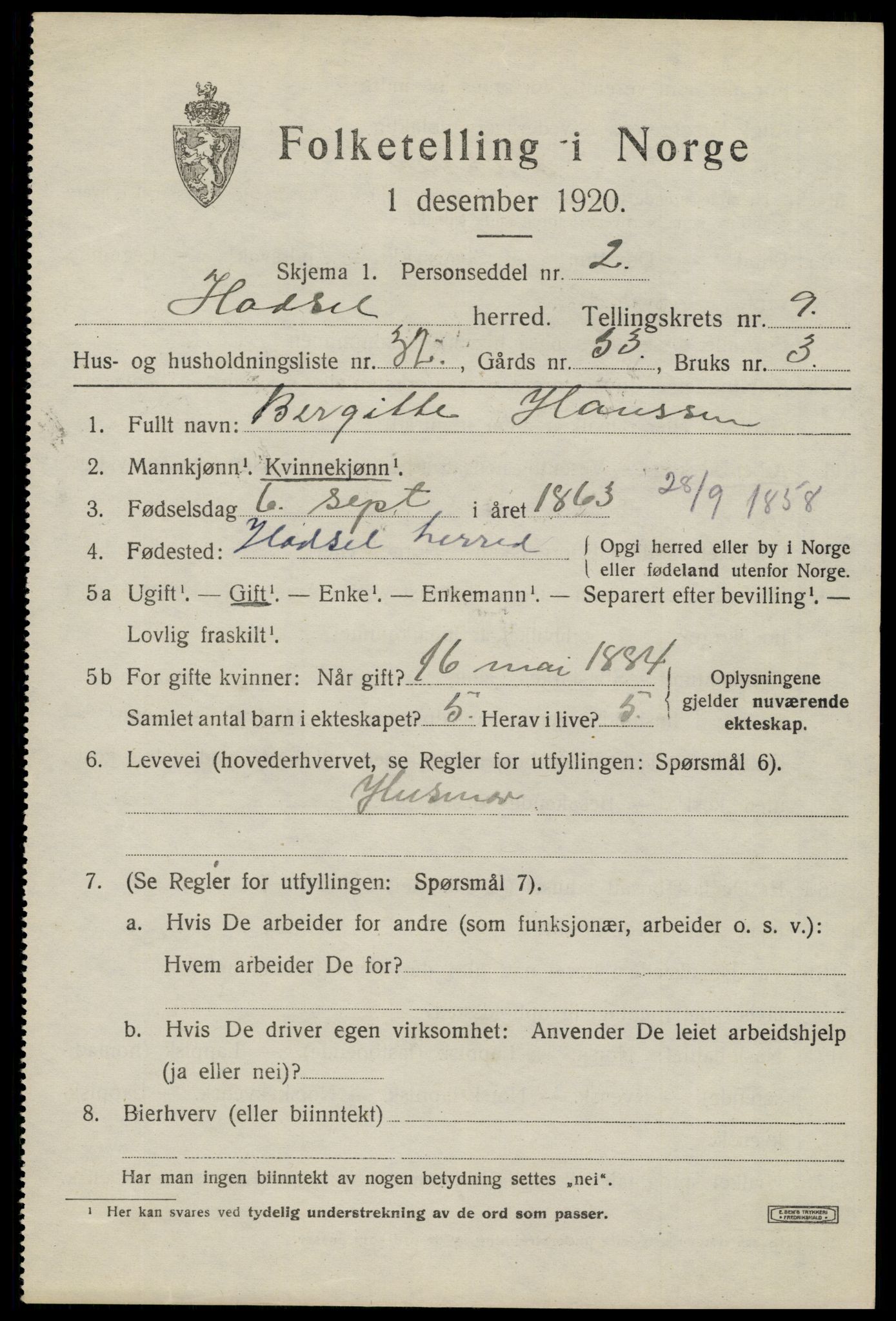 SAT, 1920 census for Hadsel, 1920, p. 8122