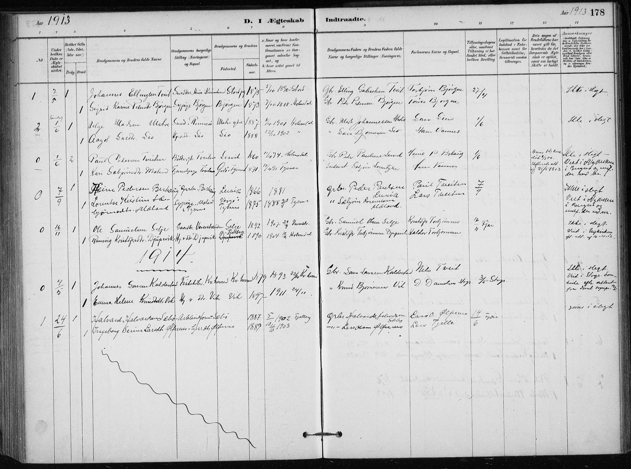 Skånevik sokneprestembete, AV/SAB-A-77801/H/Haa: Parish register (official) no. C  1, 1879-1917, p. 178