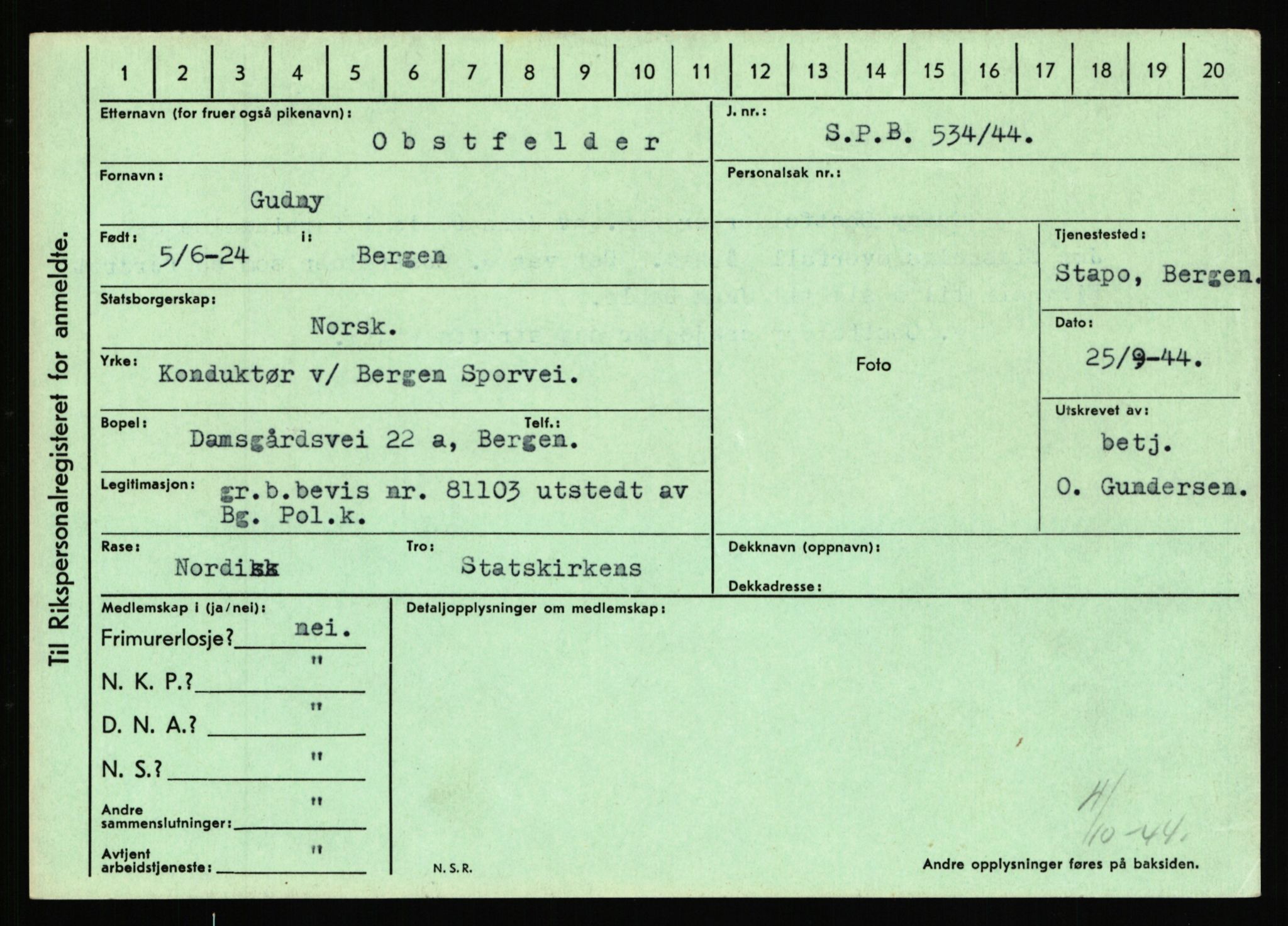 Statspolitiet - Hovedkontoret / Osloavdelingen, AV/RA-S-1329/C/Ca/L0012: Oanæs - Quistgaard	, 1943-1945, p. 12