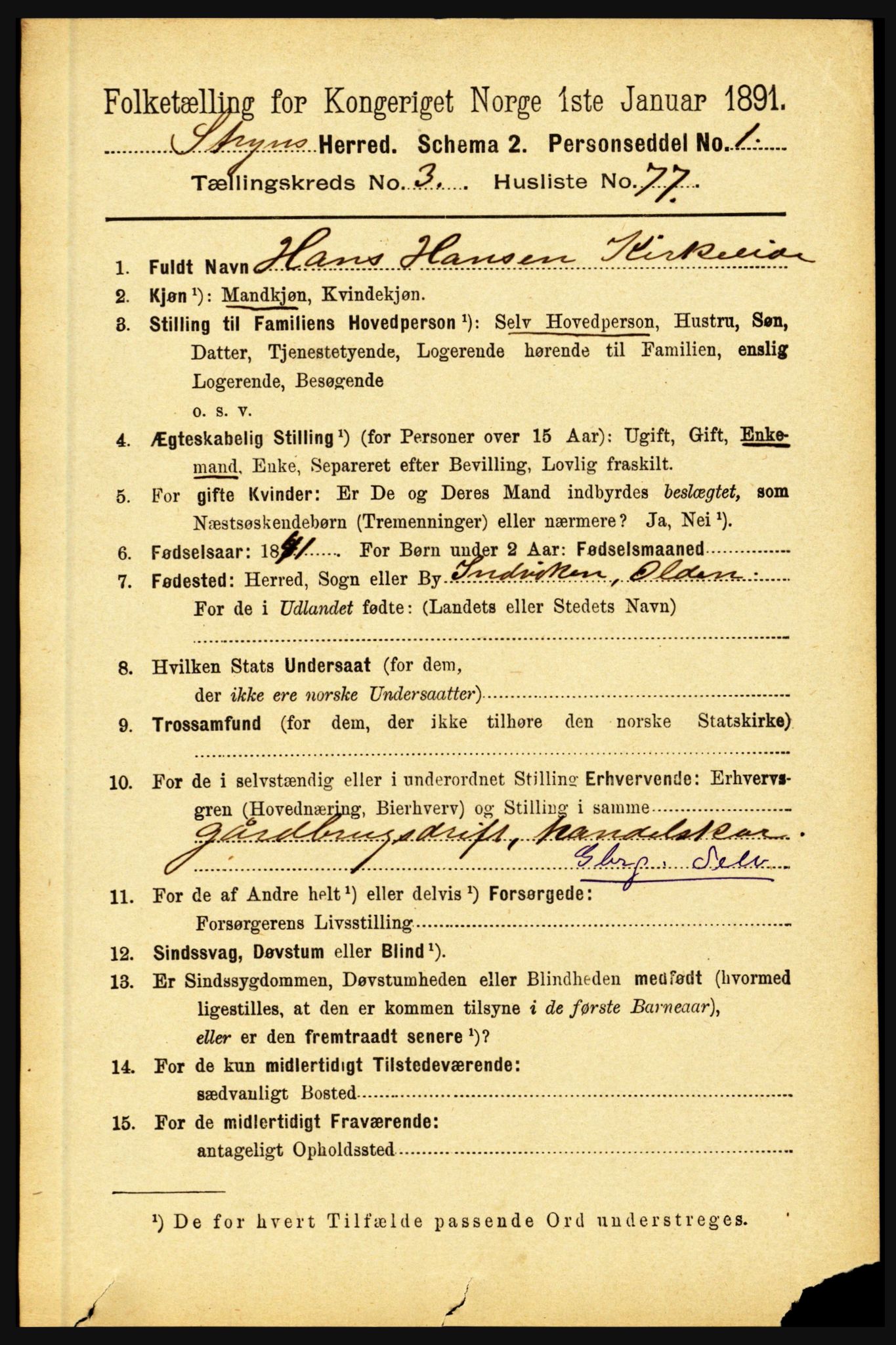 RA, 1891 census for 1448 Stryn, 1891, p. 1567