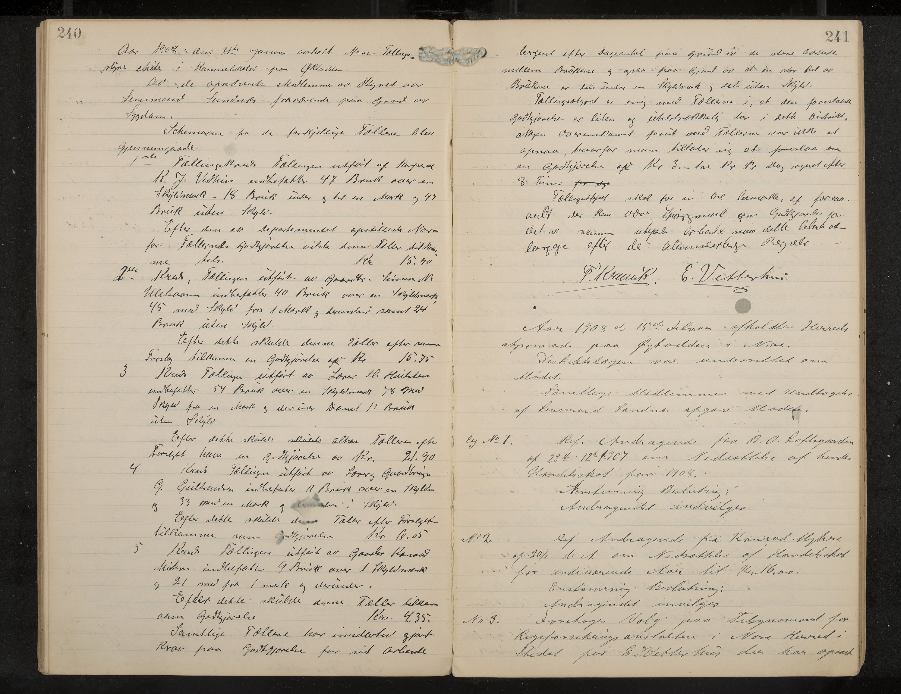 Nore formannskap og sentraladministrasjon, IKAK/0633021-2/A/Aa/L0001: Møtebok, 1901-1911, p. 240-241