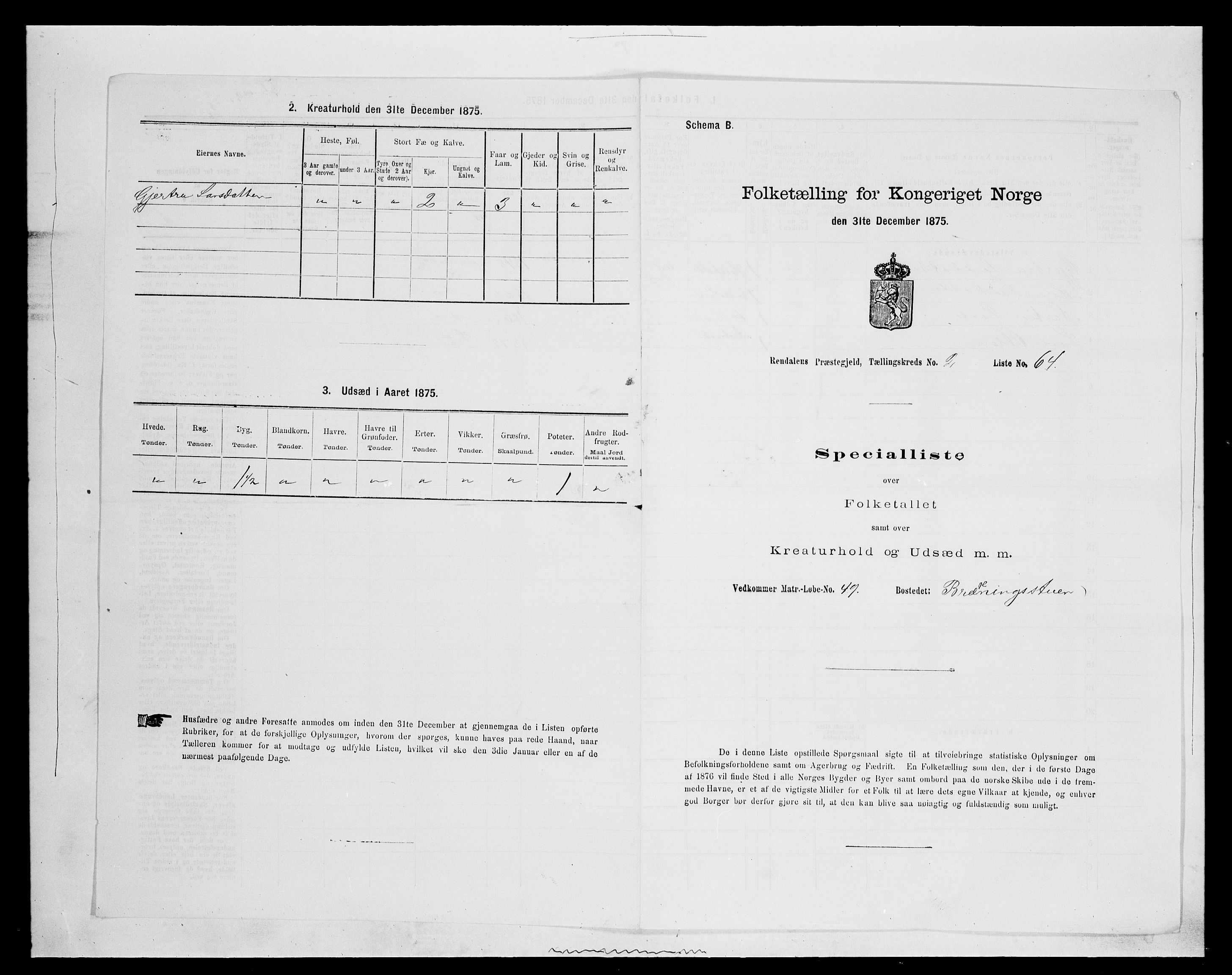 SAH, 1875 census for 0432P Rendalen, 1875, p. 339