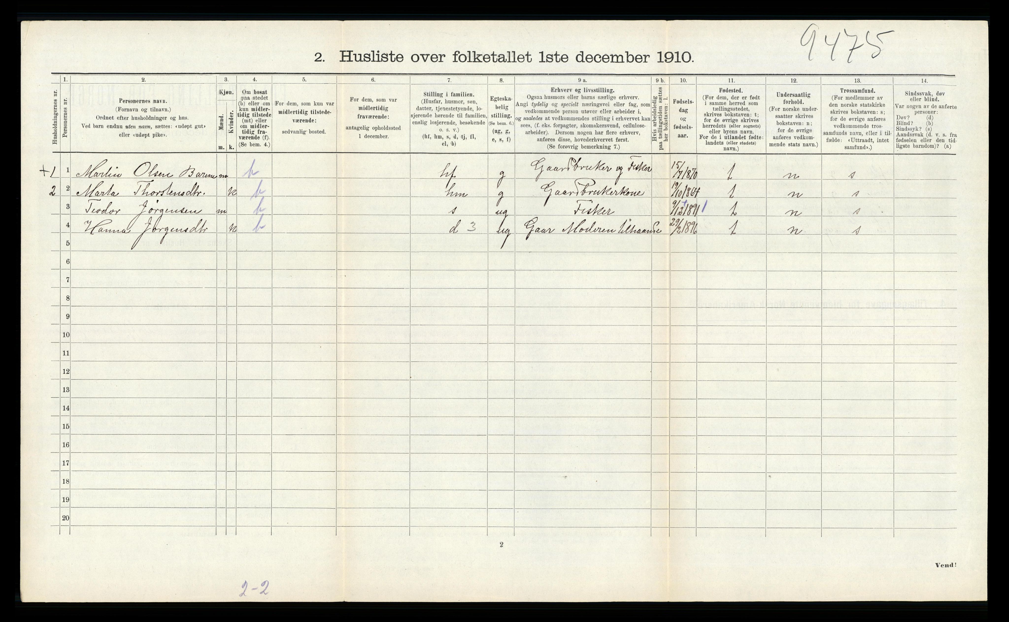 RA, 1910 census for Finnås, 1910, p. 1213