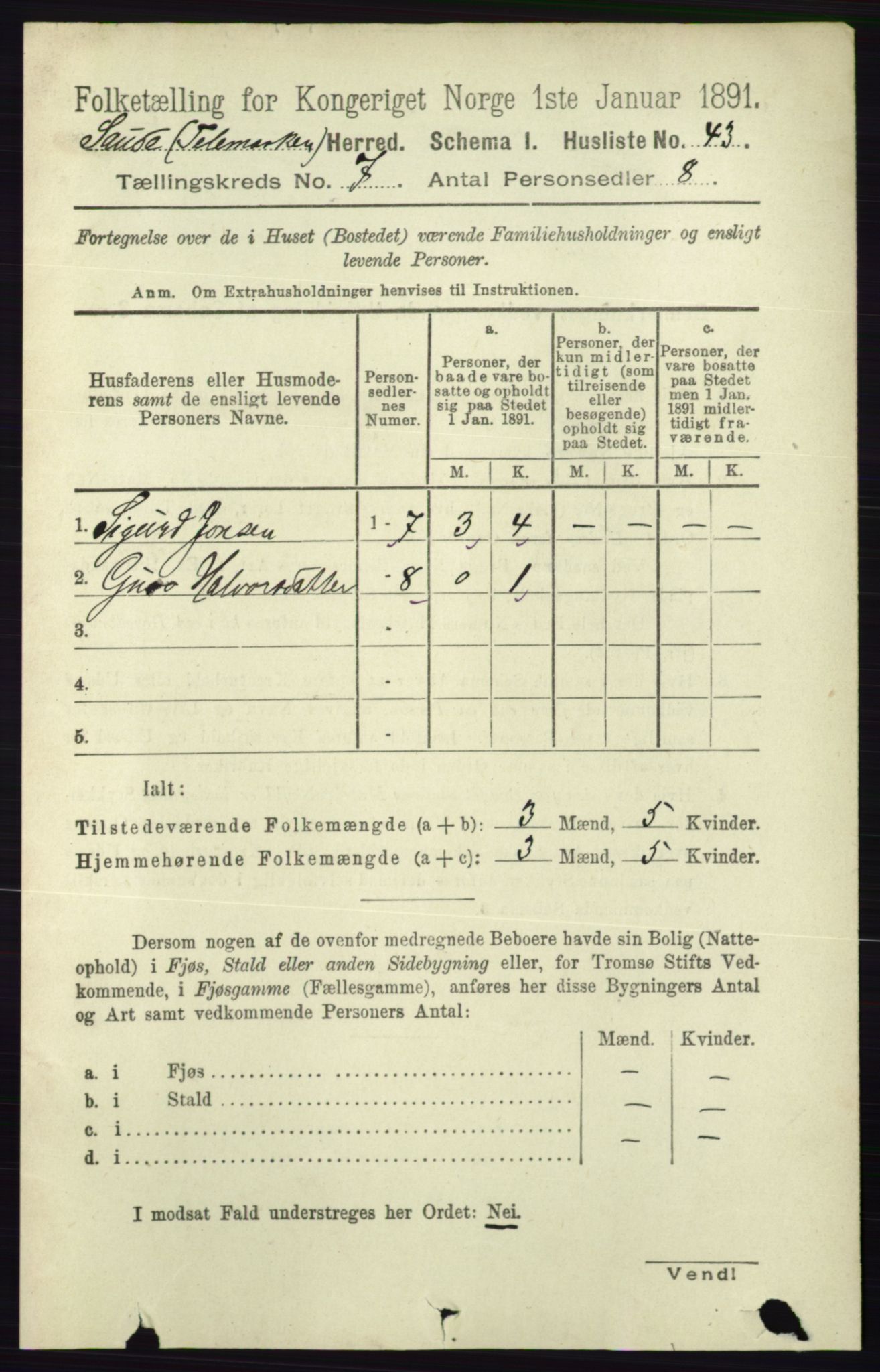 RA, 1891 census for 0822 Sauherad, 1891, p. 2026