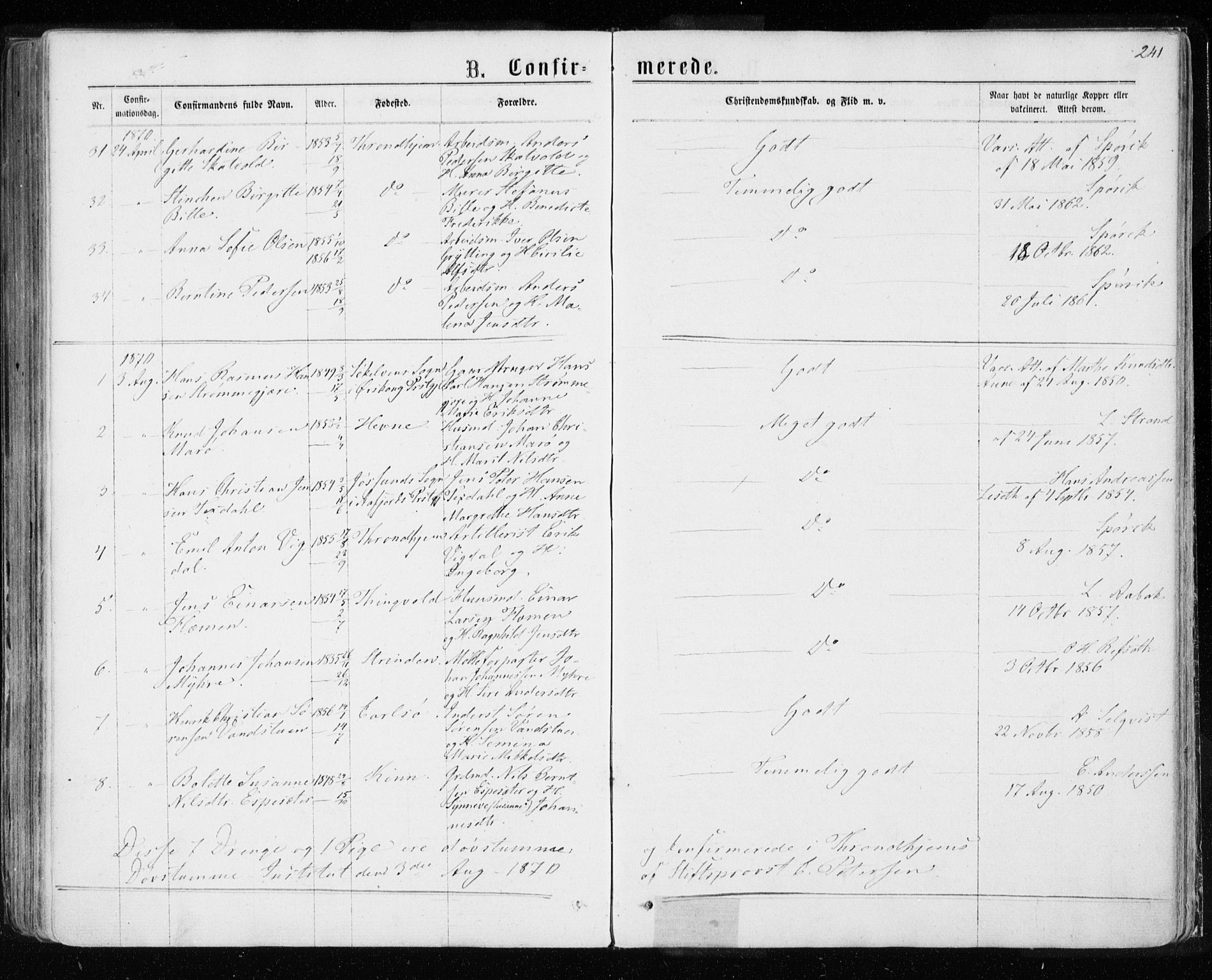 Ministerialprotokoller, klokkerbøker og fødselsregistre - Sør-Trøndelag, AV/SAT-A-1456/601/L0054: Parish register (official) no. 601A22, 1866-1877, p. 241