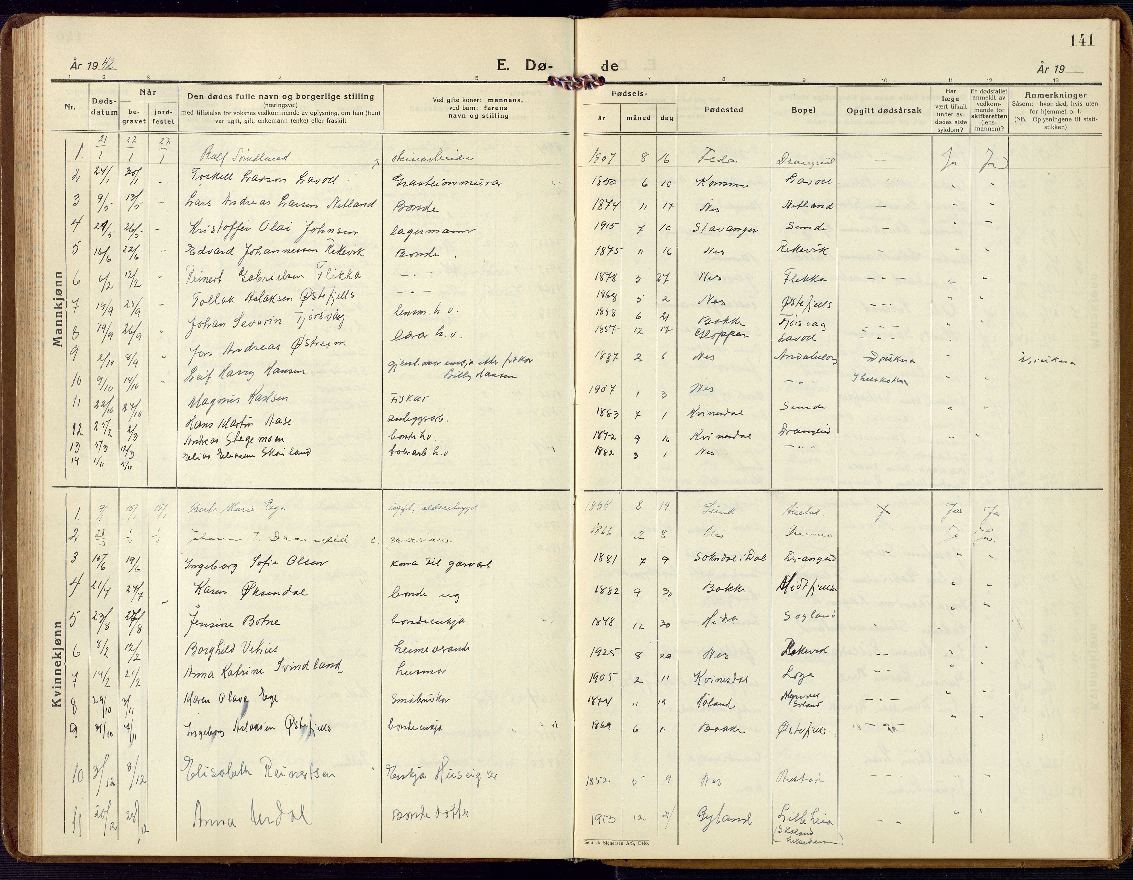 Flekkefjord sokneprestkontor, AV/SAK-1111-0012/F/Fb/Fbc/L0009: Parish register (copy) no. B 9, 1932-1965, p. 141