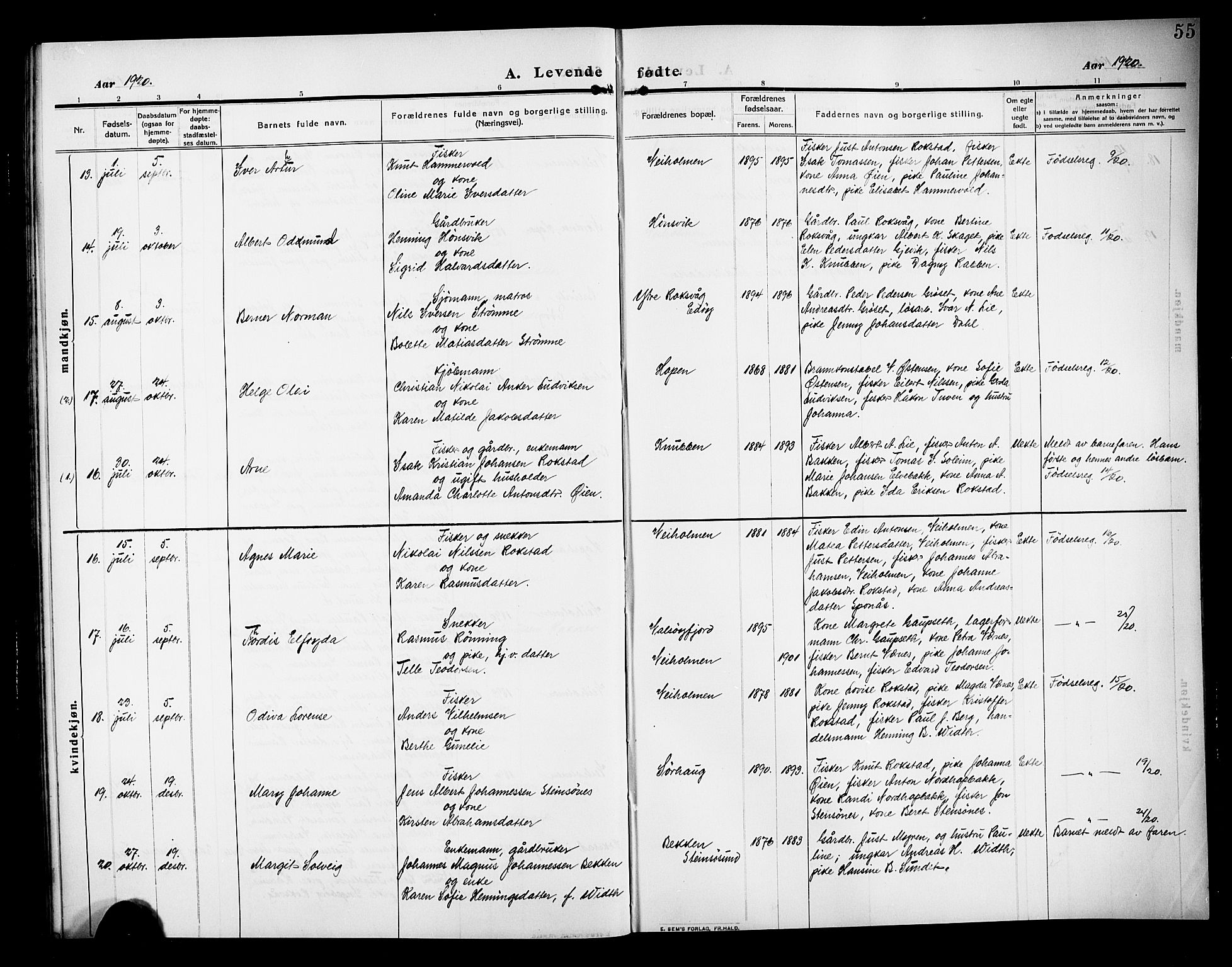 Ministerialprotokoller, klokkerbøker og fødselsregistre - Møre og Romsdal, AV/SAT-A-1454/583/L0956: Parish register (copy) no. 583C01, 1909-1925, p. 55