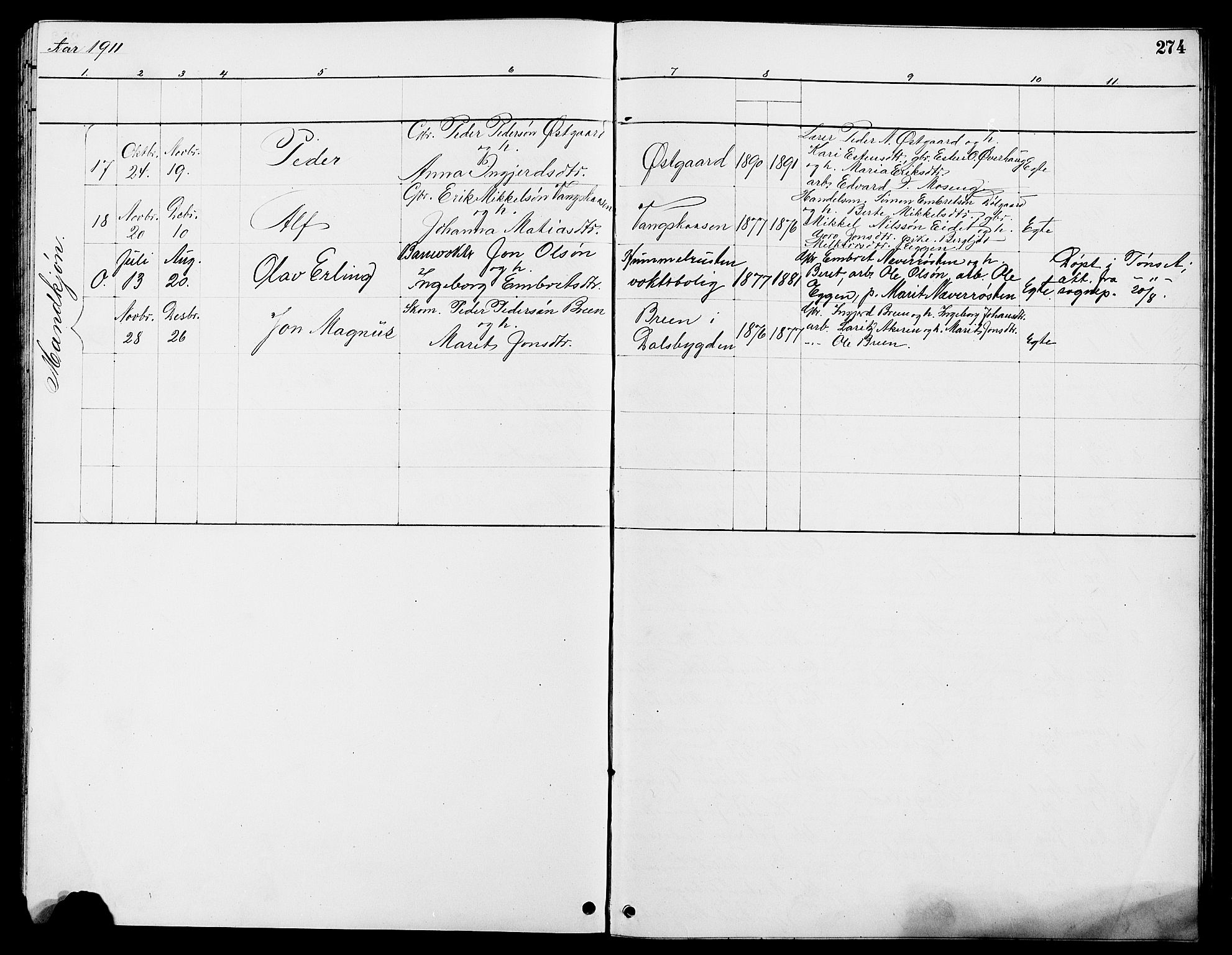 Tolga prestekontor, AV/SAH-PREST-062/L/L0008: Parish register (copy) no. 8, 1887-1912, p. 274