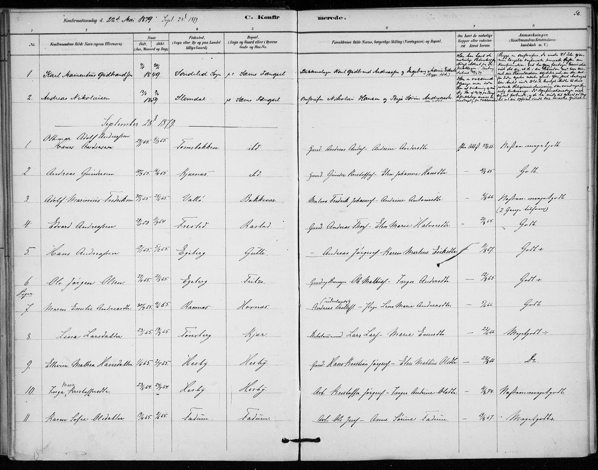 Sem kirkebøker, AV/SAKO-A-5/F/Fa/L0010: Parish register (official) no. I 10, 1878-1887, p. 56