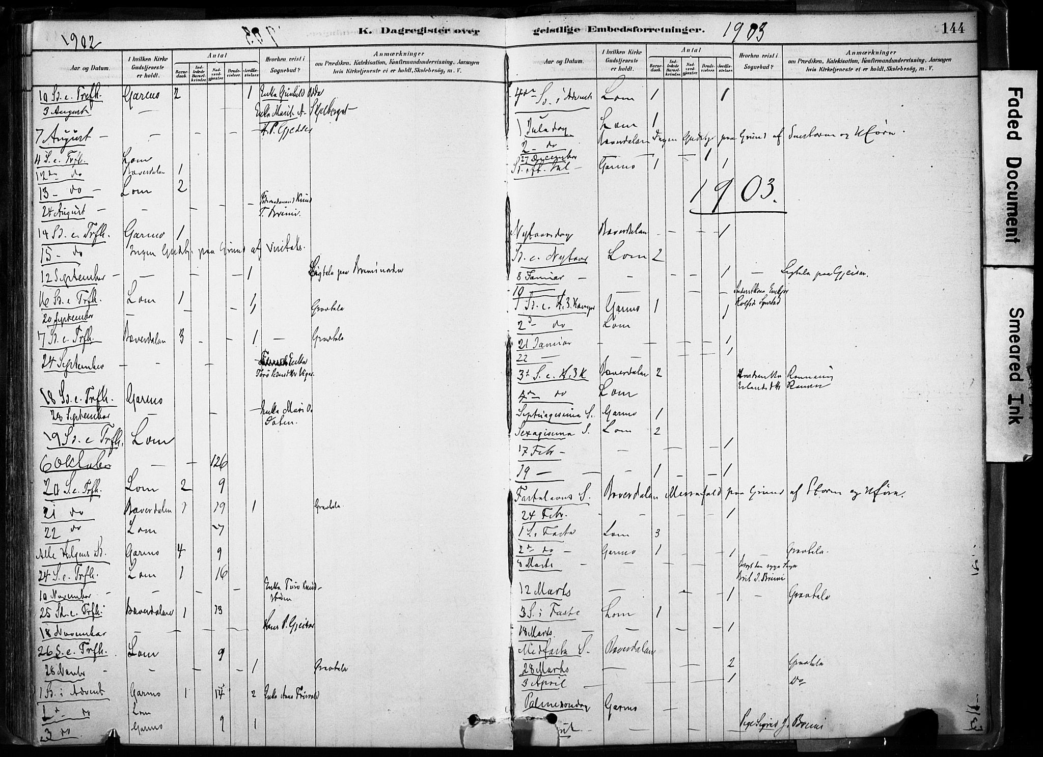 Lom prestekontor, AV/SAH-PREST-070/K/L0009: Parish register (official) no. 9, 1878-1907, p. 144