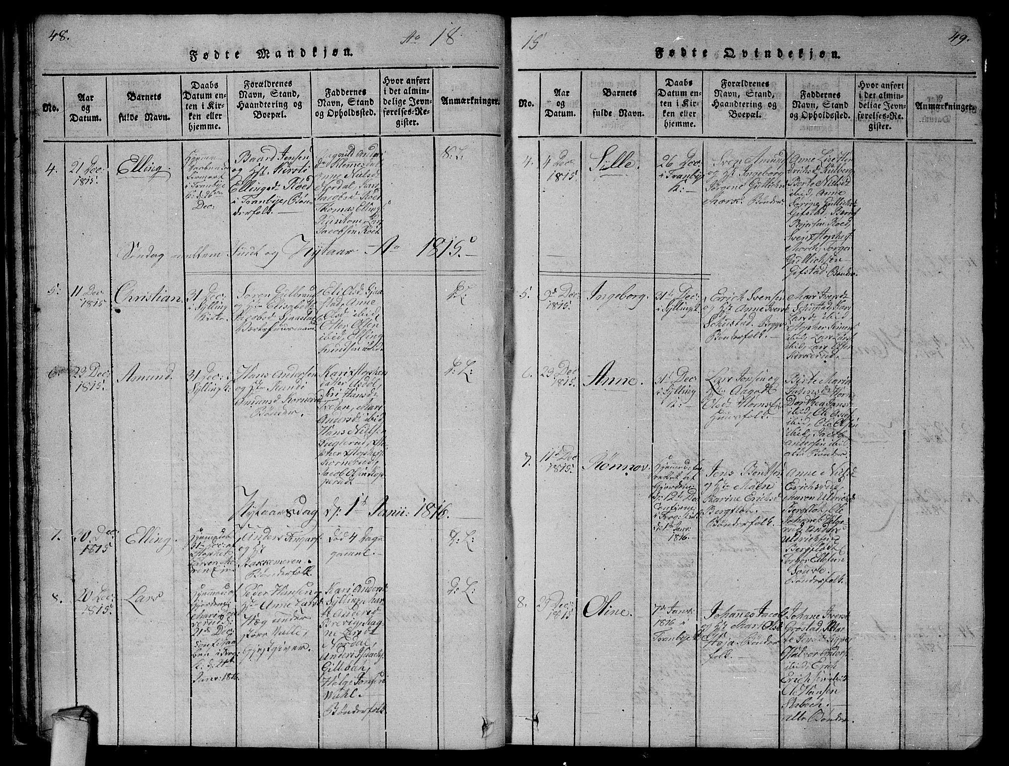 Lier kirkebøker, AV/SAKO-A-230/G/Ga/L0001: Parish register (copy) no. I 1, 1813-1824, p. 48-49