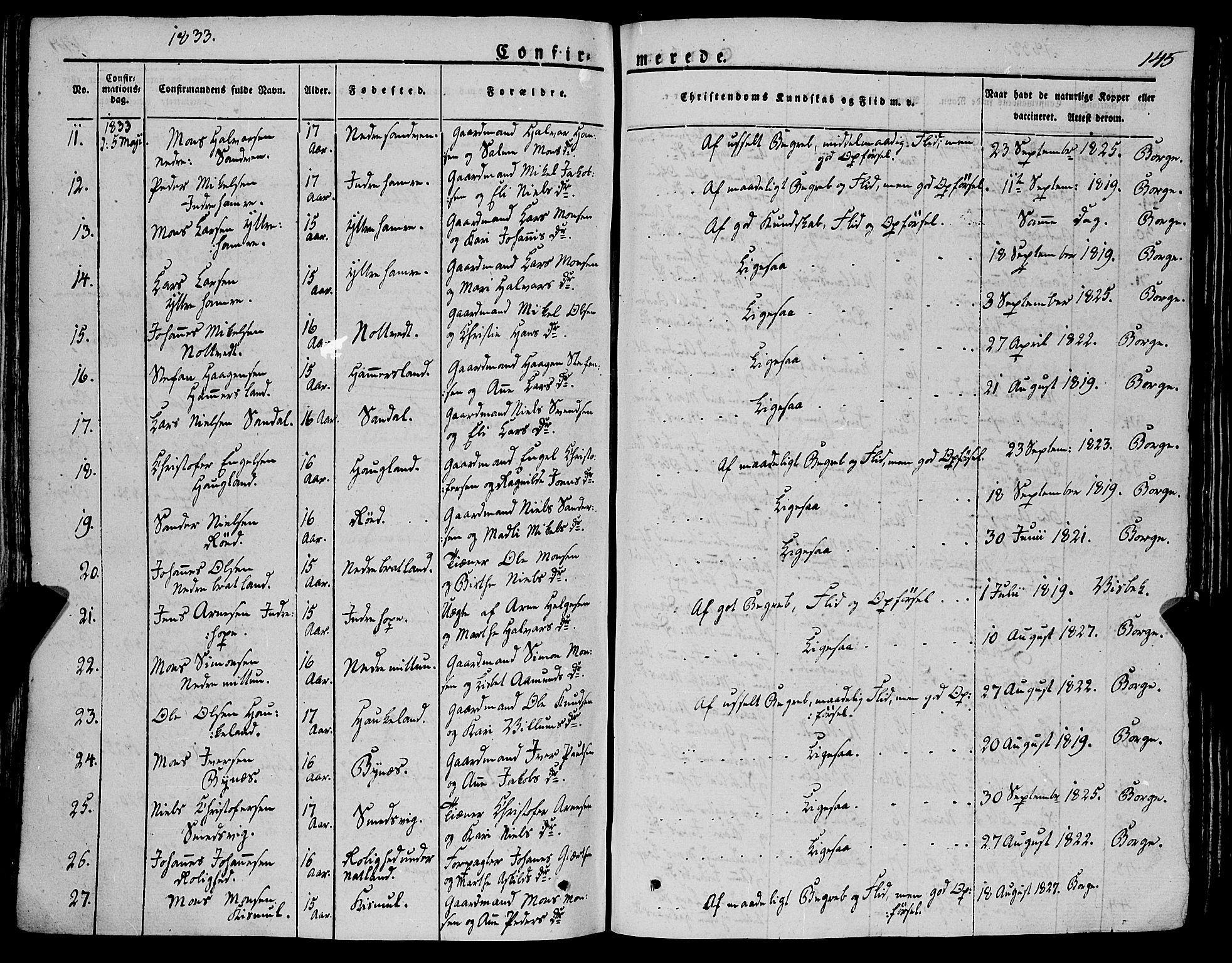 Fana Sokneprestembete, AV/SAB-A-75101/H/Haa/Haaa/L0008: Parish register (official) no. A 8, 1829-1851, p. 145