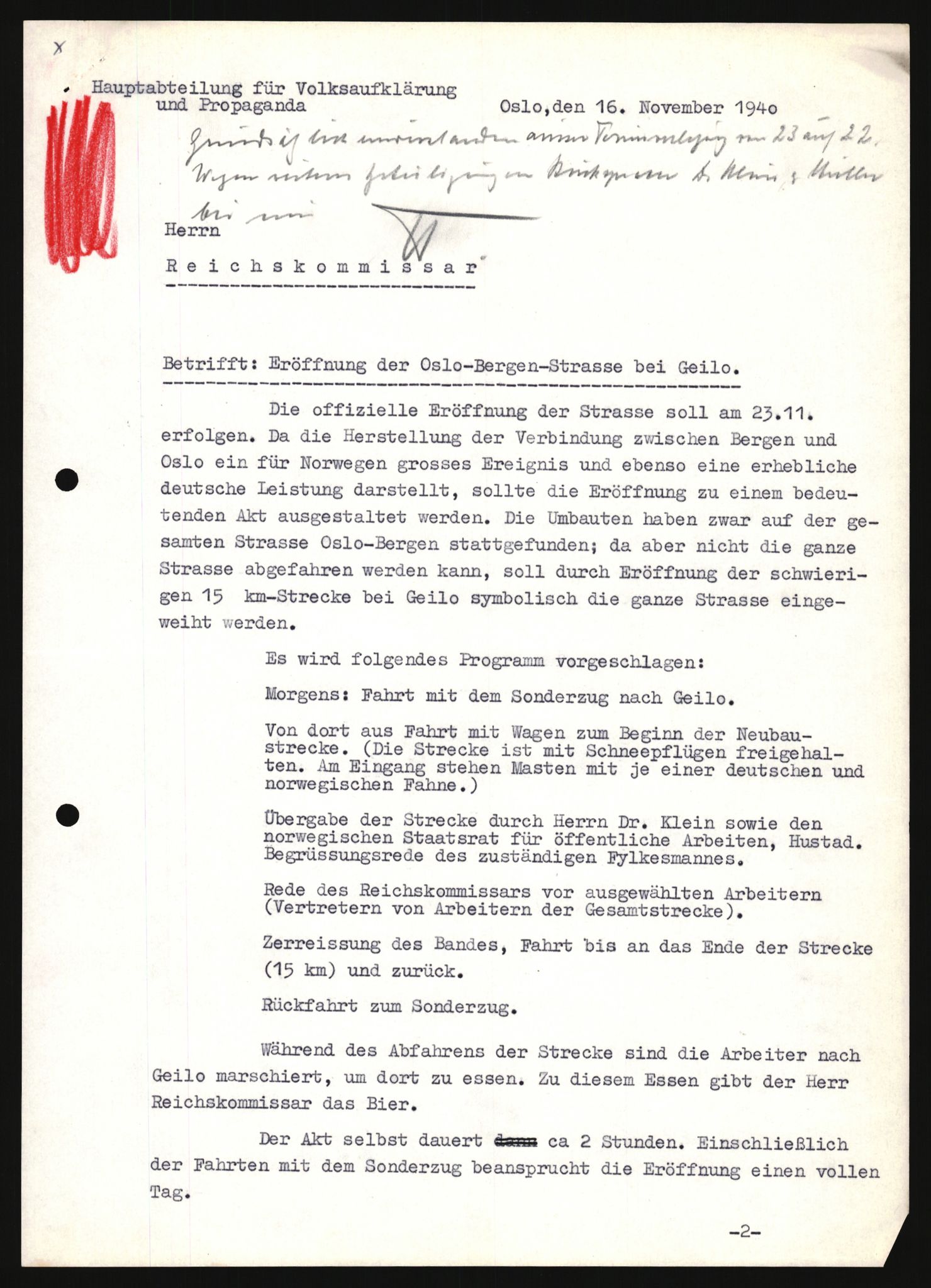 Forsvarets Overkommando. 2 kontor. Arkiv 11.4. Spredte tyske arkivsaker, AV/RA-RAFA-7031/D/Dar/Darb/L0008: Reichskommissariat - Hauptabteilung Volksaufklärung und Propaganda, 1940-1943, p. 1440