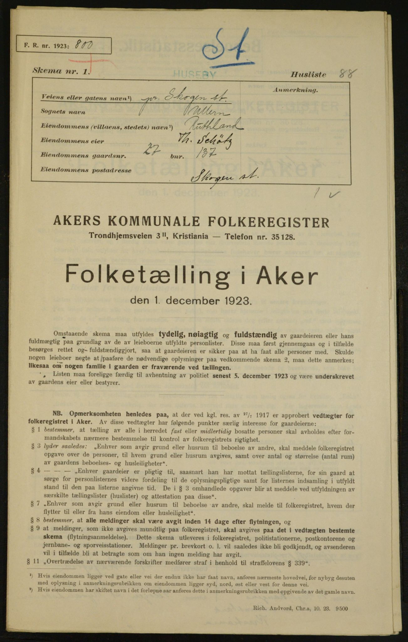 , Municipal Census 1923 for Aker, 1923, p. 4879