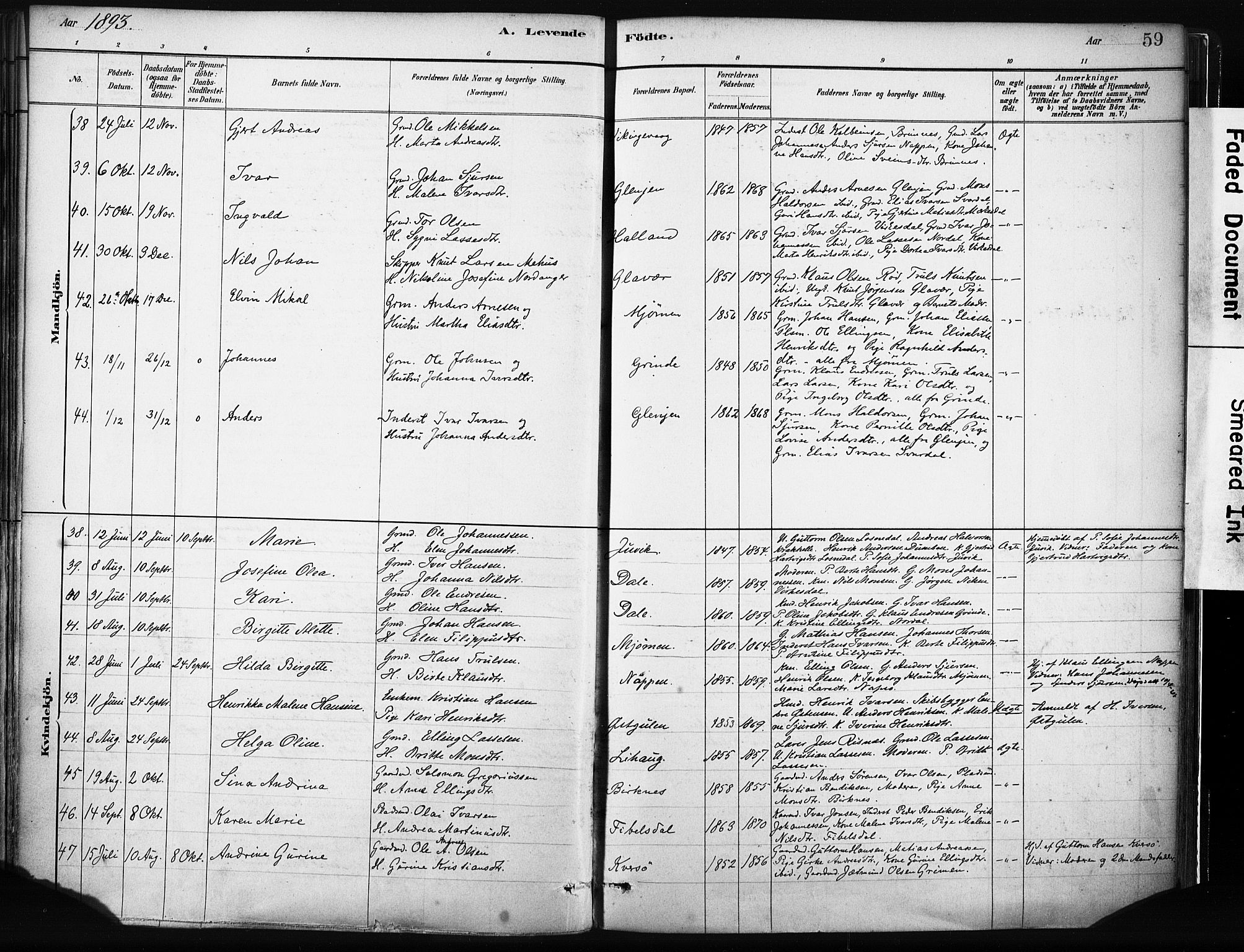 Gulen sokneprestembete, AV/SAB-A-80201/H/Haa/Haab/L0001: Parish register (official) no. B 1, 1881-1905, p. 59