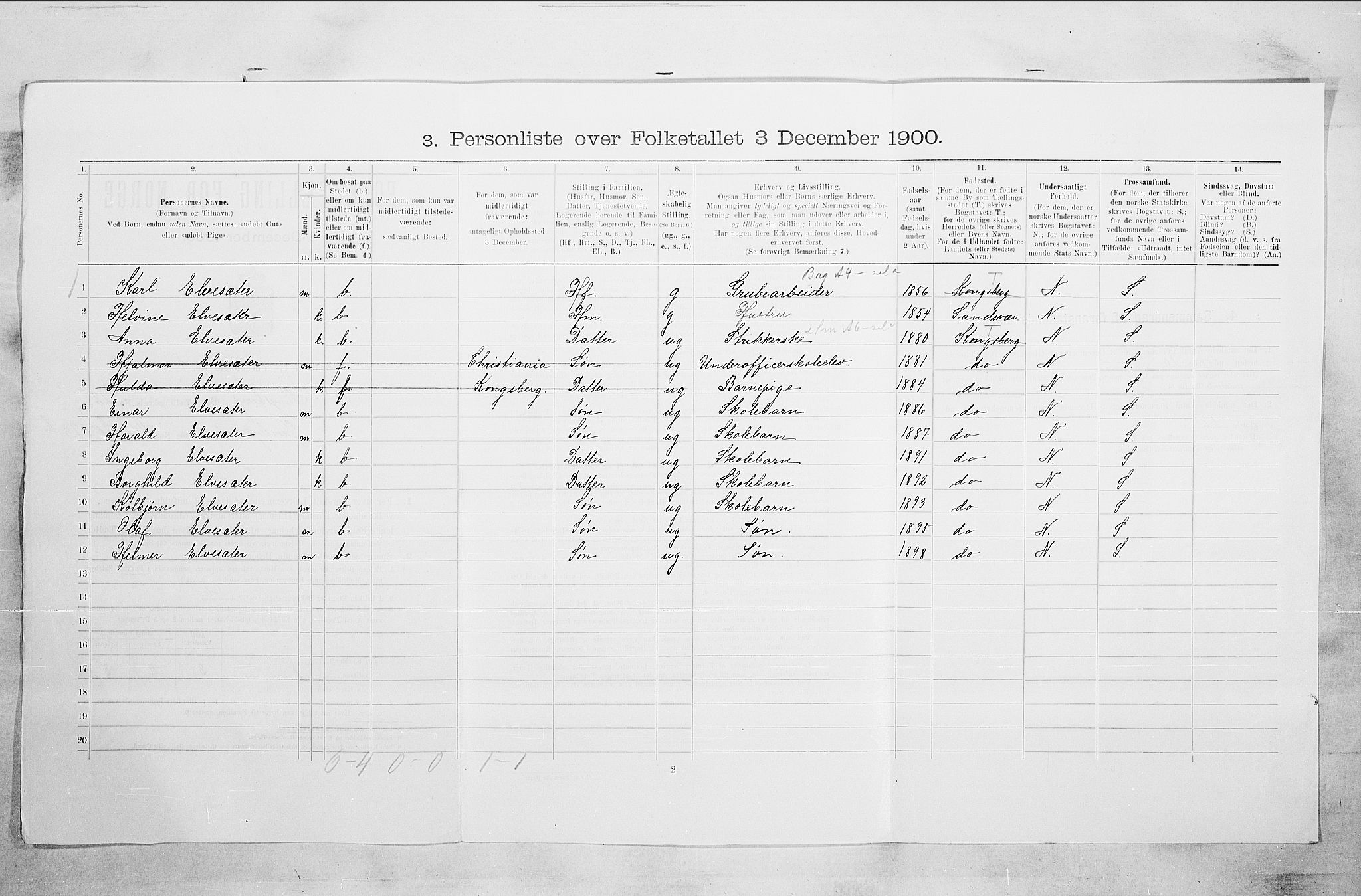 RA, 1900 census for Kongsberg, 1900, p. 4491