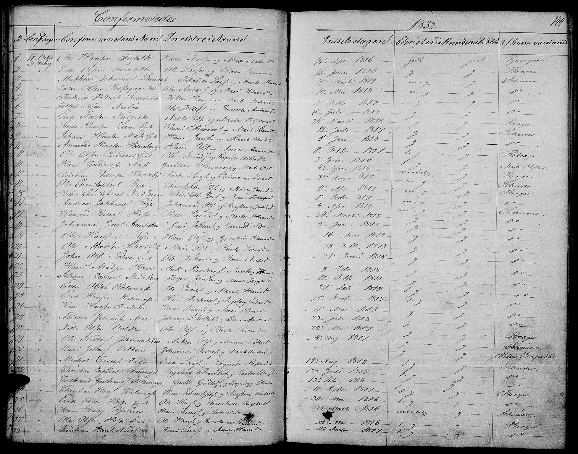 Land prestekontor, SAH/PREST-120/H/Ha/Haa/L0008: Parish register (official) no. 8, 1830-1846, p. 144