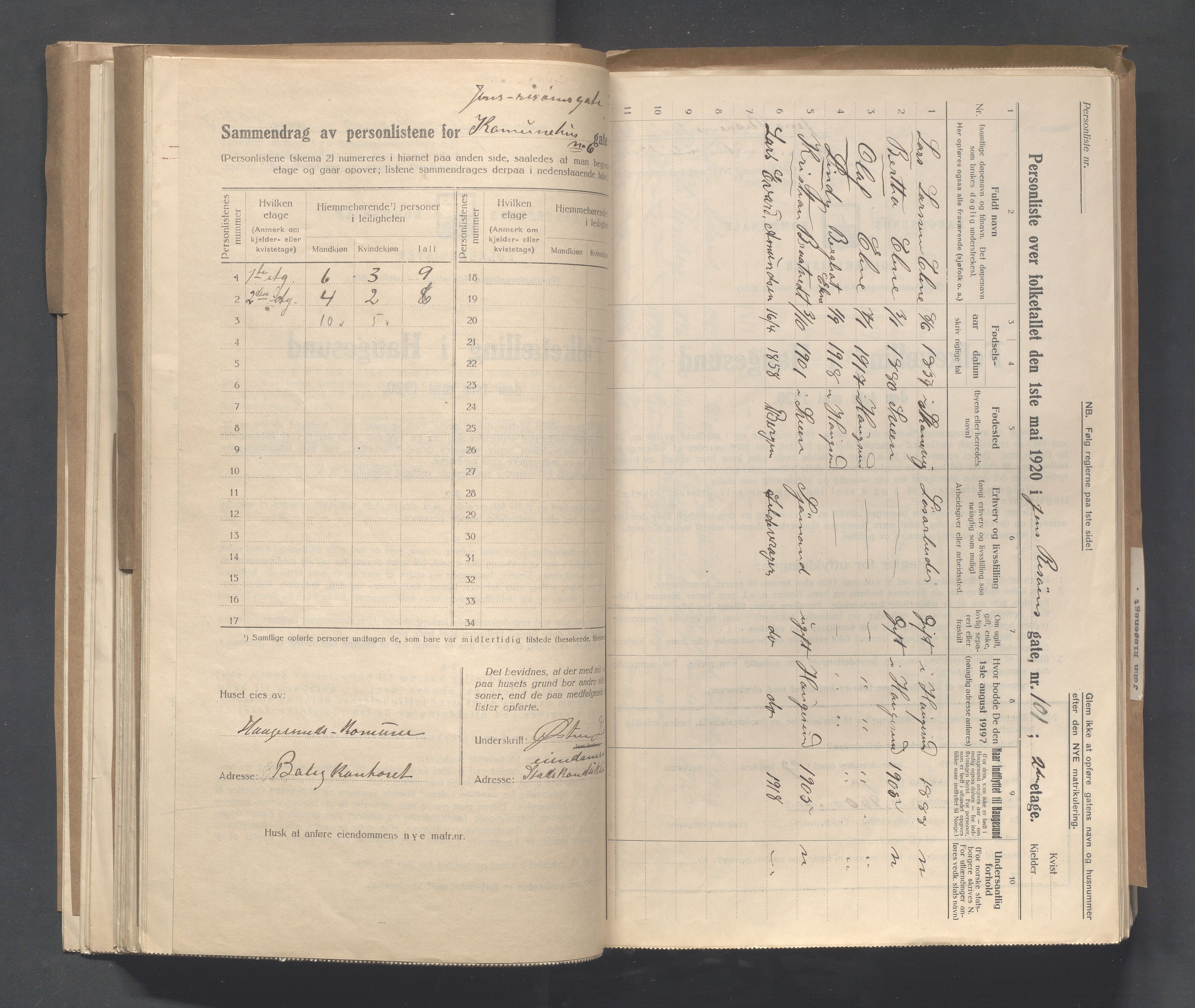 IKAR, Local census 1.5.1920 for Haugesund, 1920, p. 6436