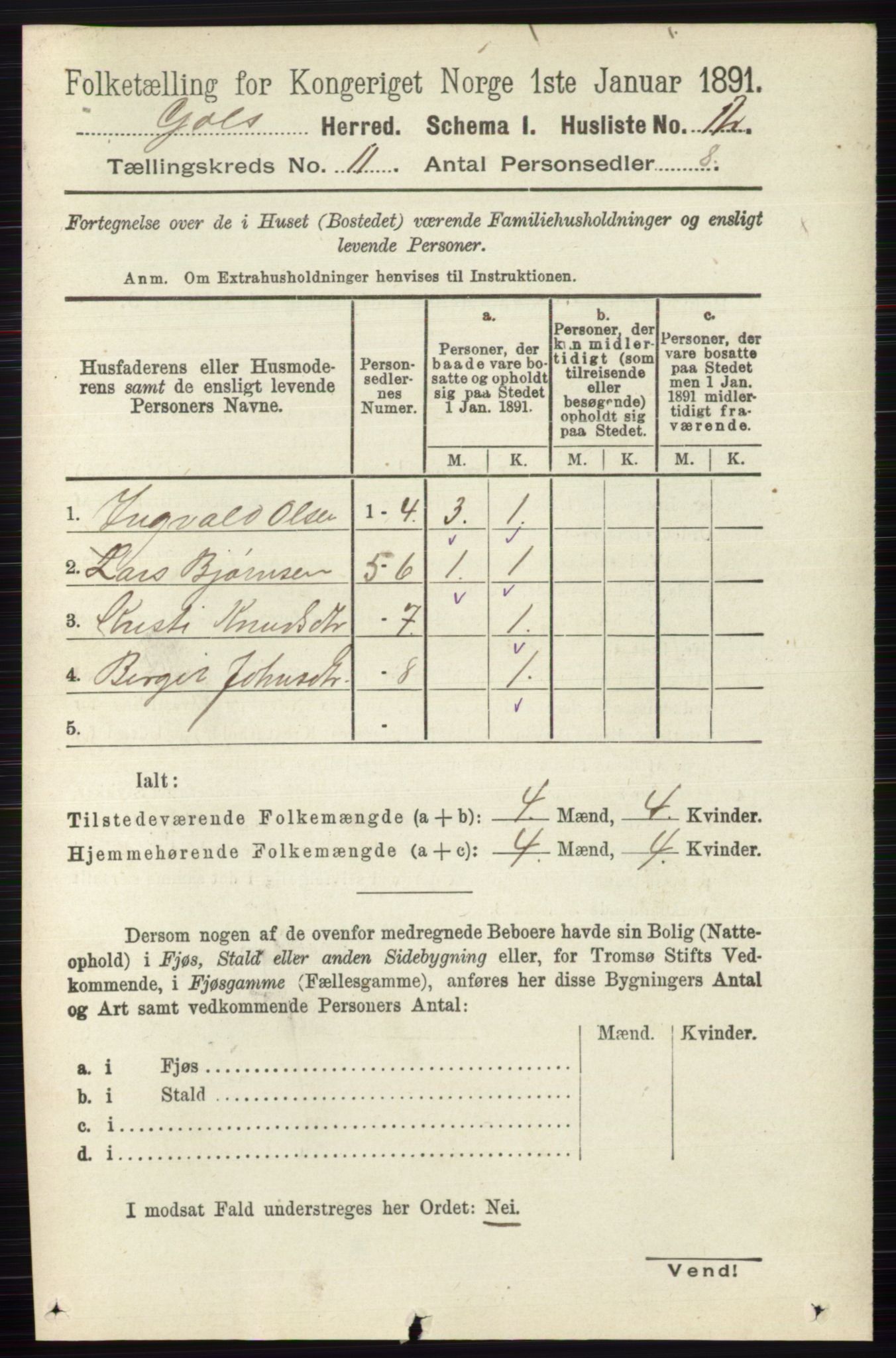 RA, 1891 census for 0617 Gol og Hemsedal, 1891, p. 4293