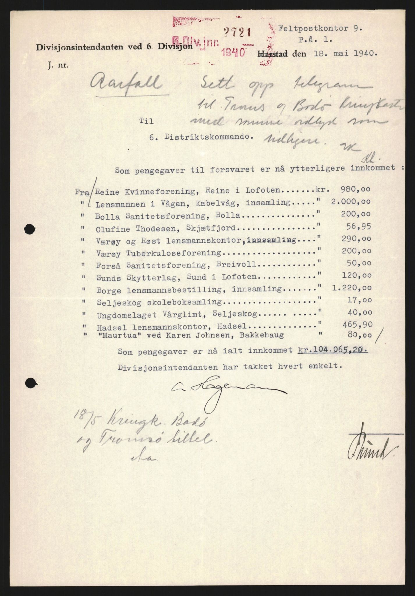 Forsvaret, Forsvarets krigshistoriske avdeling, AV/RA-RAFA-2017/Y/Yb/L0123: II-C-11-600  -  6. Divisjon med avdelinger, 1940, p. 702