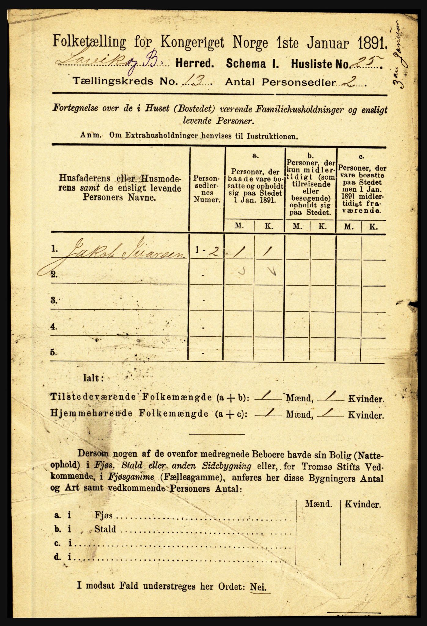 RA, 1891 census for 1415 Lavik og Brekke, 1891, p. 2516