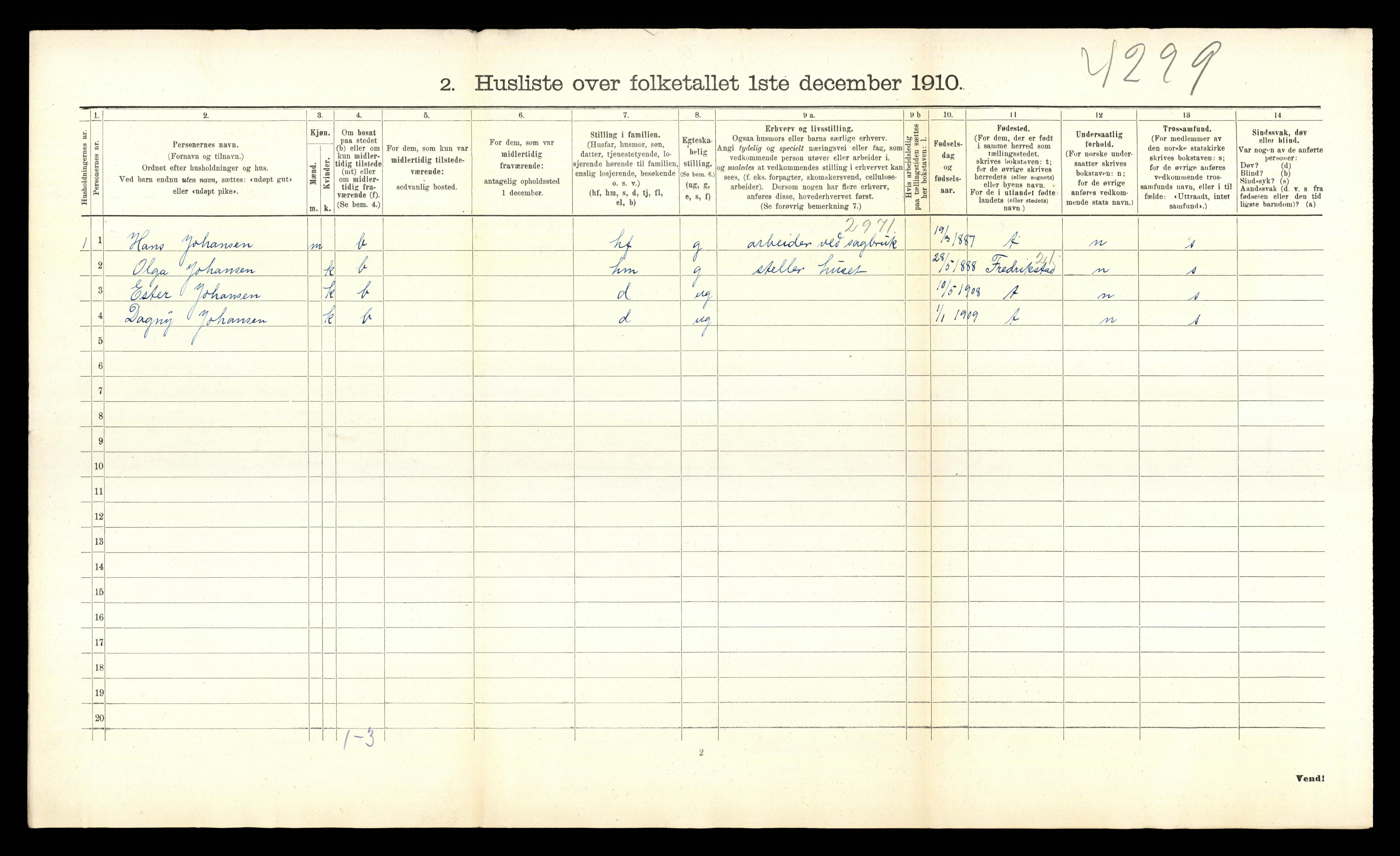 RA, 1910 census for Vestby, 1910, p. 535