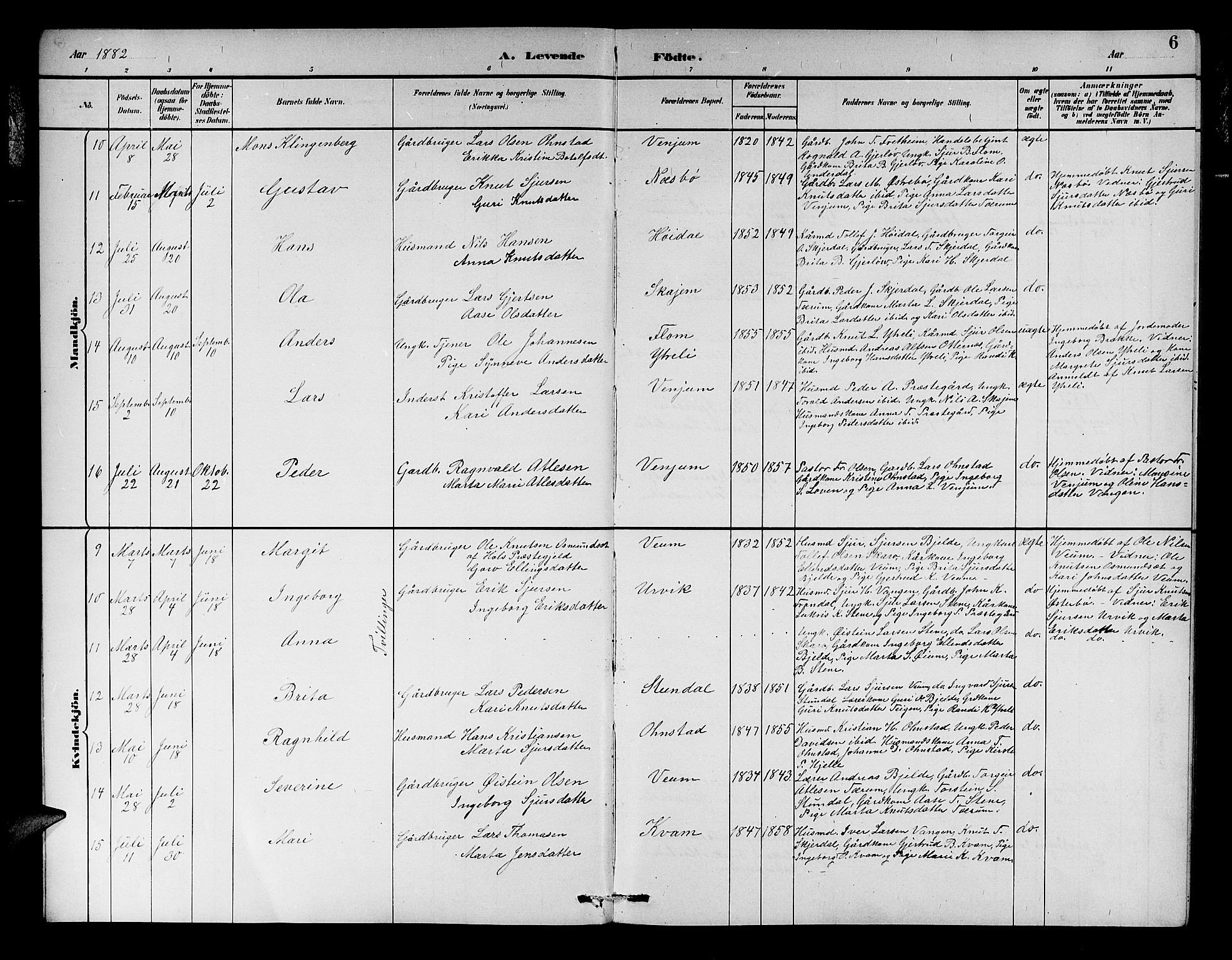 Aurland sokneprestembete, SAB/A-99937/H/Hb/Hba/L0002: Parish register (copy) no. A 2, 1880-1895, p. 6