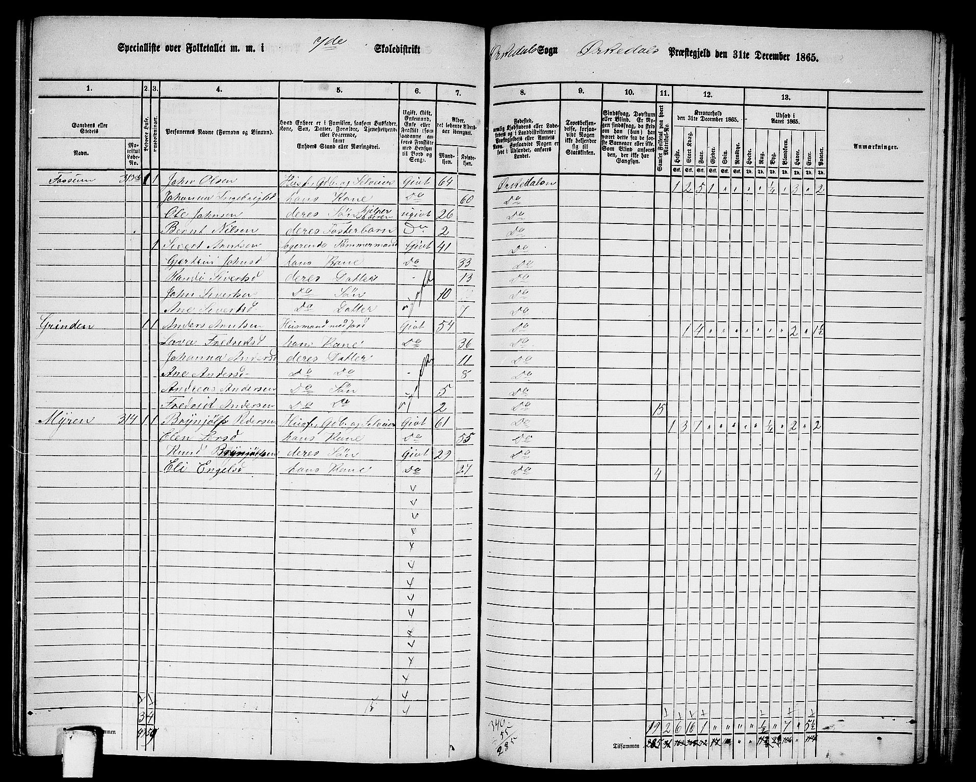 RA, 1865 census for Orkdal, 1865, p. 219