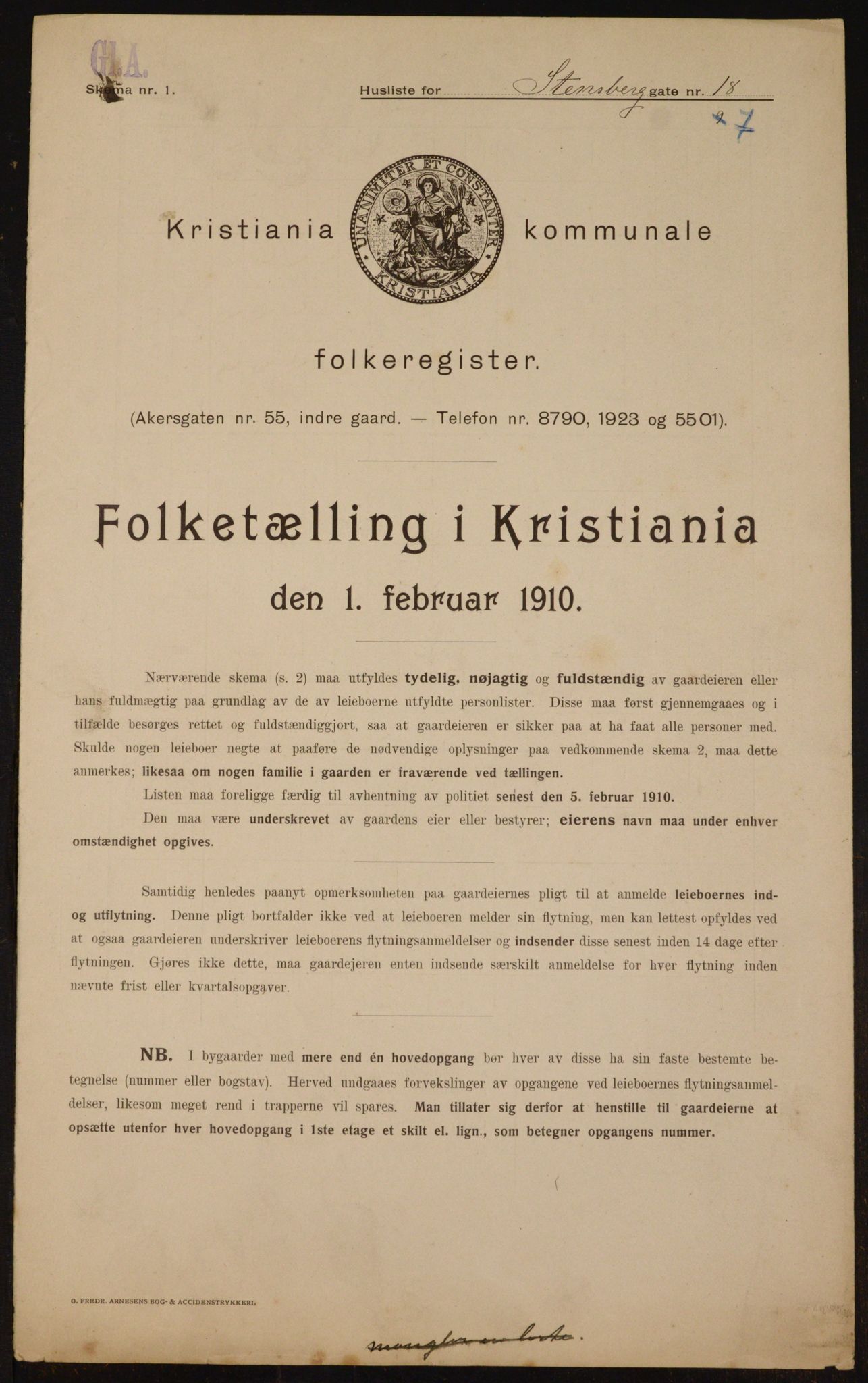 OBA, Municipal Census 1910 for Kristiania, 1910, p. 96443