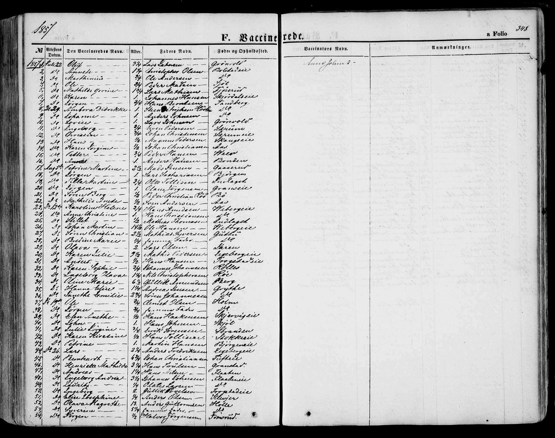 Sande Kirkebøker, SAKO/A-53/F/Fa/L0004: Parish register (official) no. 4, 1847-1864, p. 348