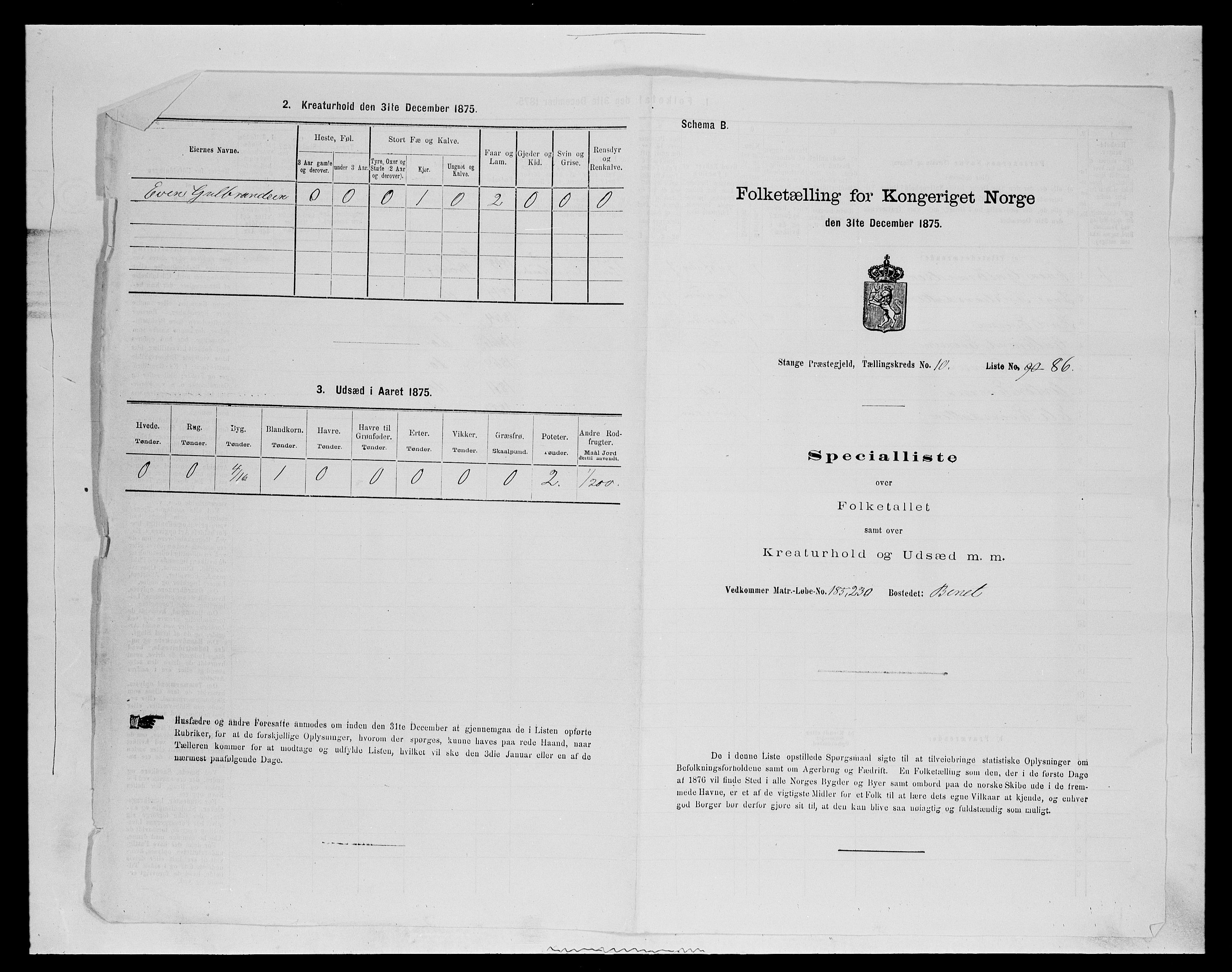 SAH, 1875 census for 0417P Stange, 1875, p. 1818