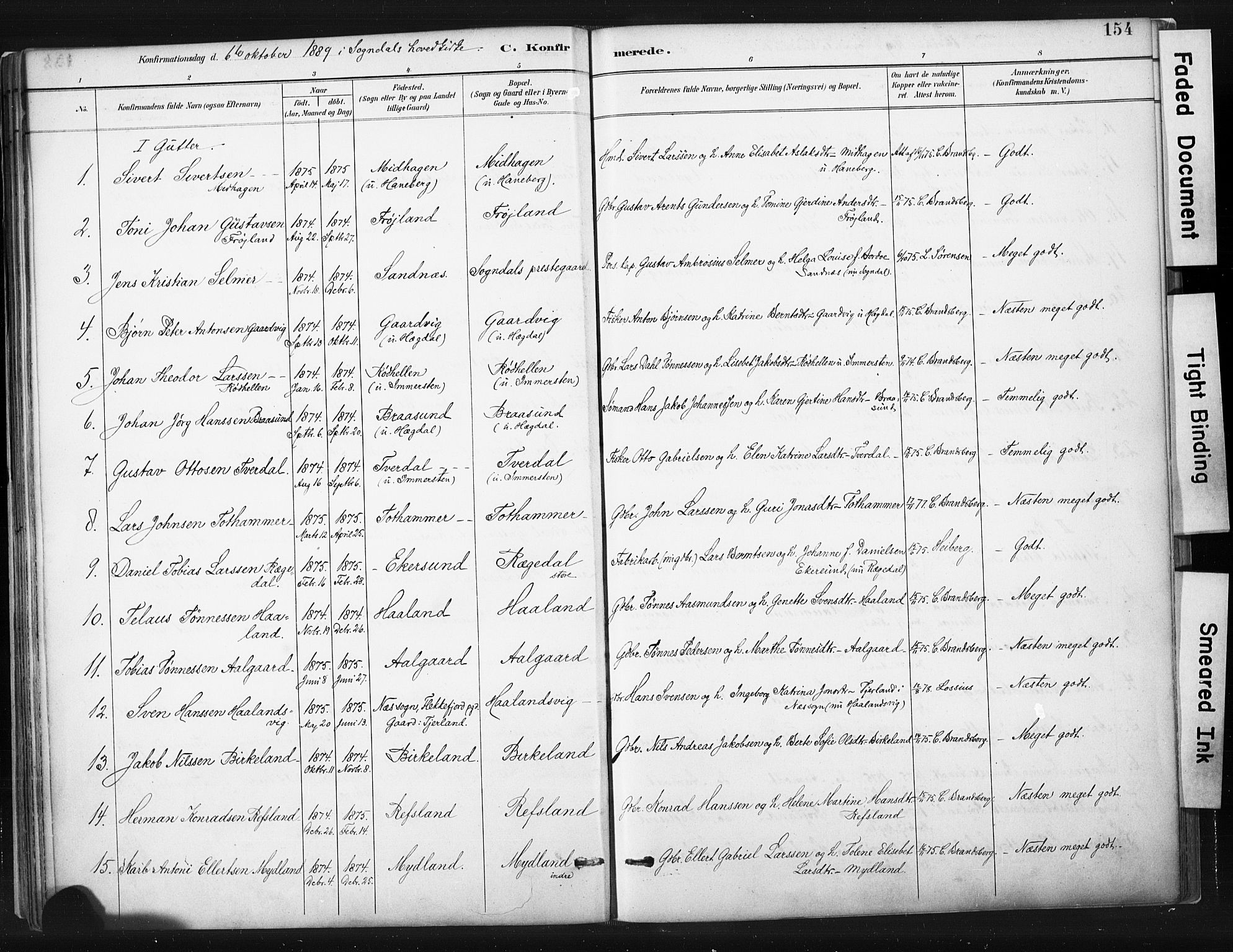 Sokndal sokneprestkontor, SAST/A-101808: Parish register (official) no. A 11.1, 1887-1905, p. 154