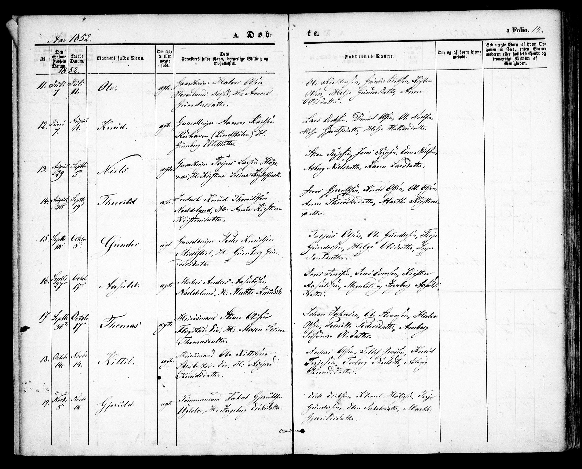 Austre Moland sokneprestkontor, AV/SAK-1111-0001/F/Fa/Faa/L0007: Parish register (official) no. A 7, 1847-1857, p. 14