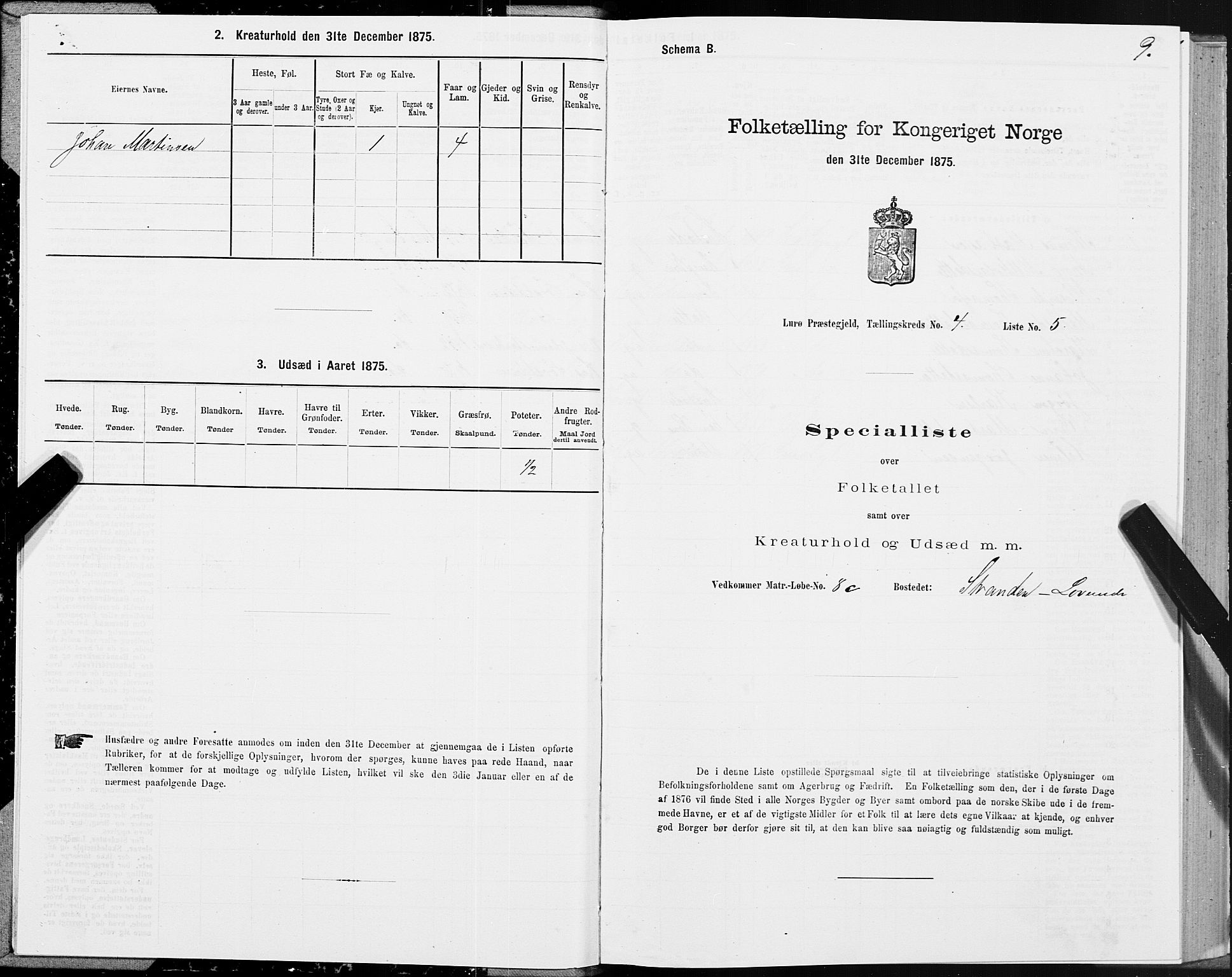 SAT, 1875 census for 1834P Lurøy, 1875, p. 3009