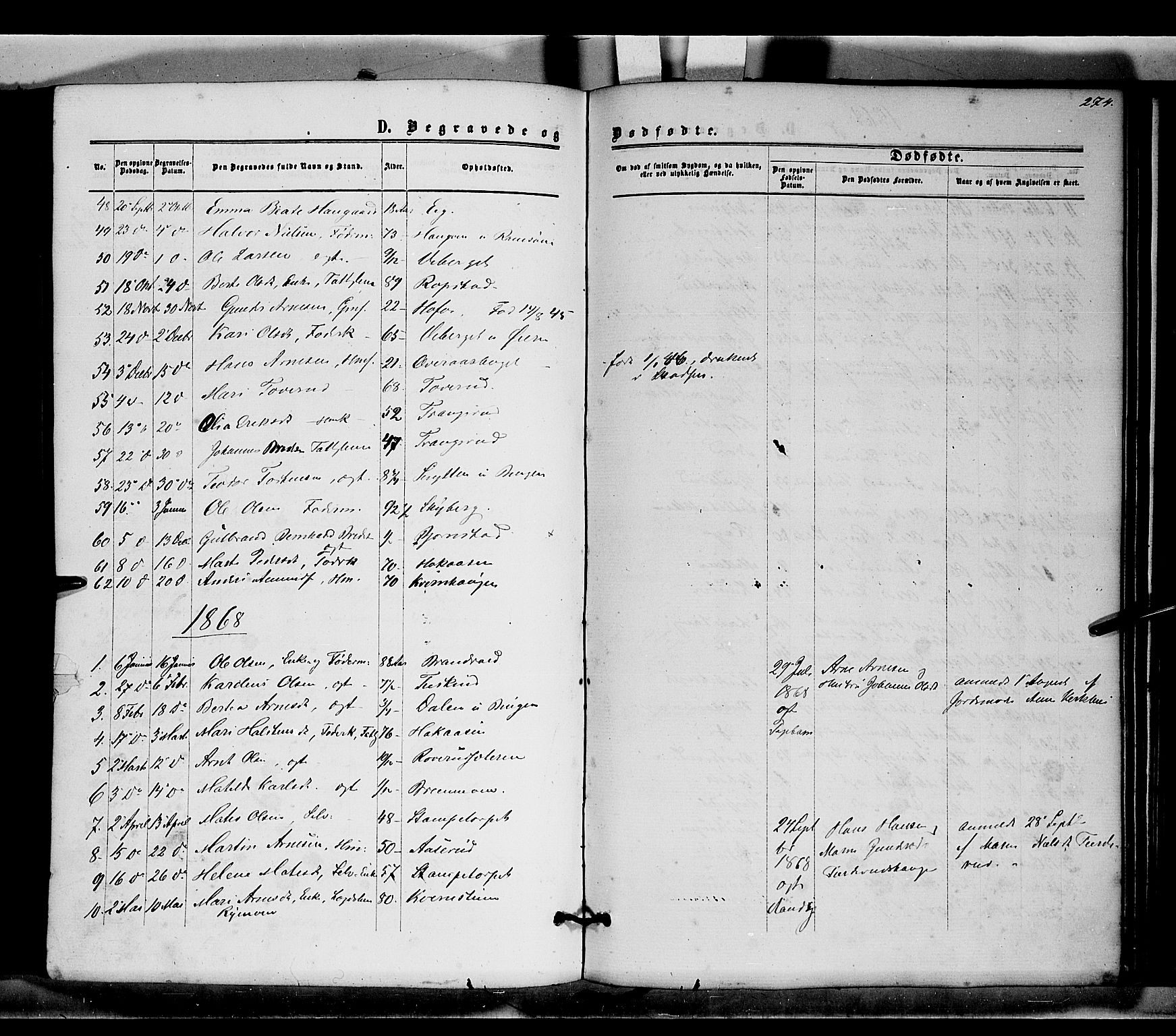 Brandval prestekontor, SAH/PREST-034/H/Ha/Haa/L0001: Parish register (official) no. 1, 1864-1879, p. 274