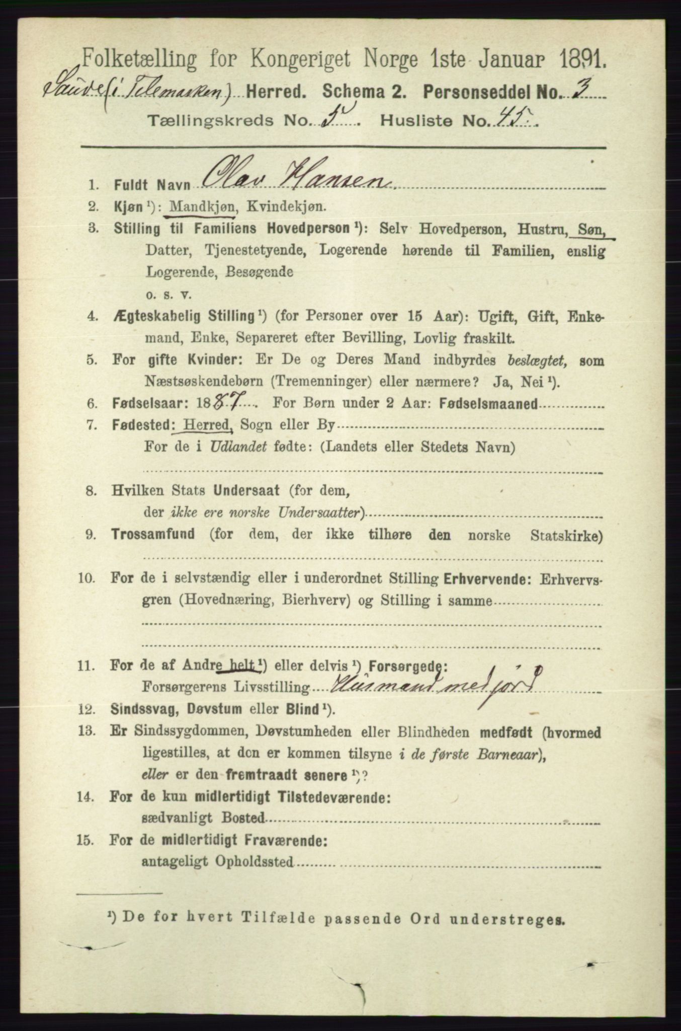 RA, 1891 census for 0822 Sauherad, 1891, p. 1661