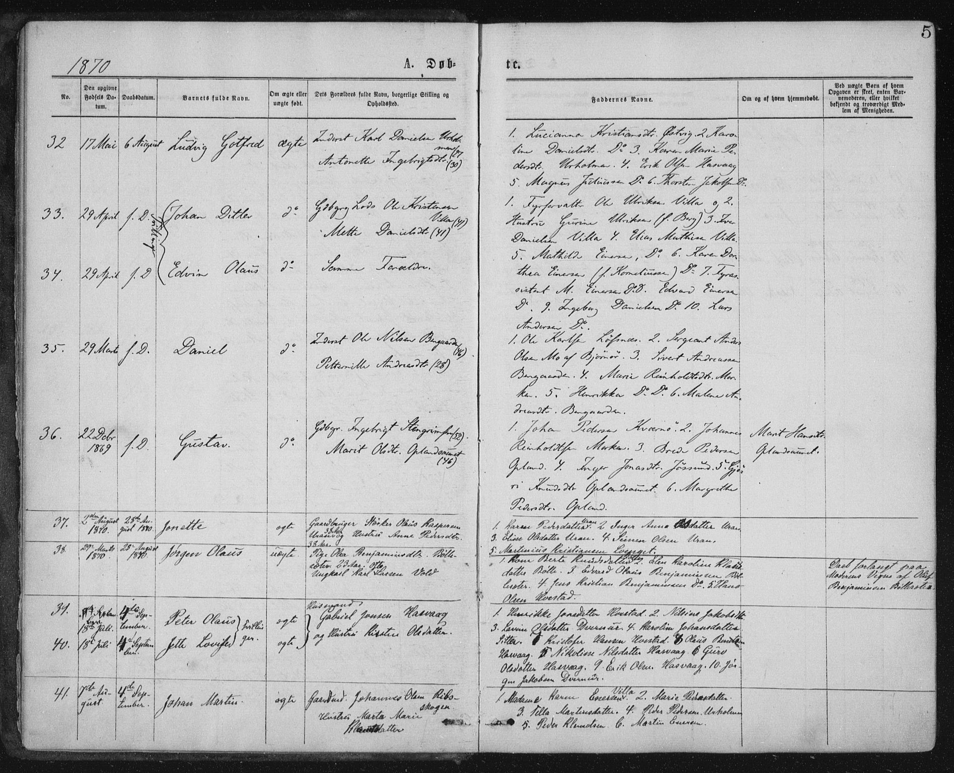 Ministerialprotokoller, klokkerbøker og fødselsregistre - Nord-Trøndelag, SAT/A-1458/771/L0596: Parish register (official) no. 771A03, 1870-1884, p. 5