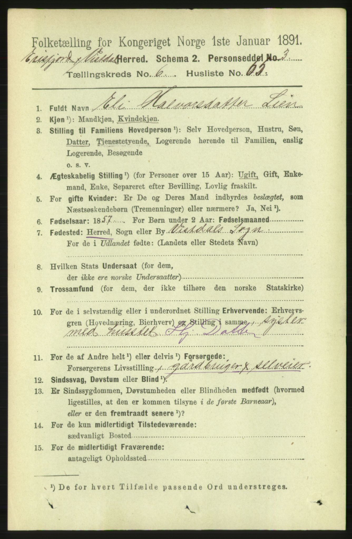 RA, 1891 census for 1542 Eresfjord og Vistdal, 1891, p. 1910