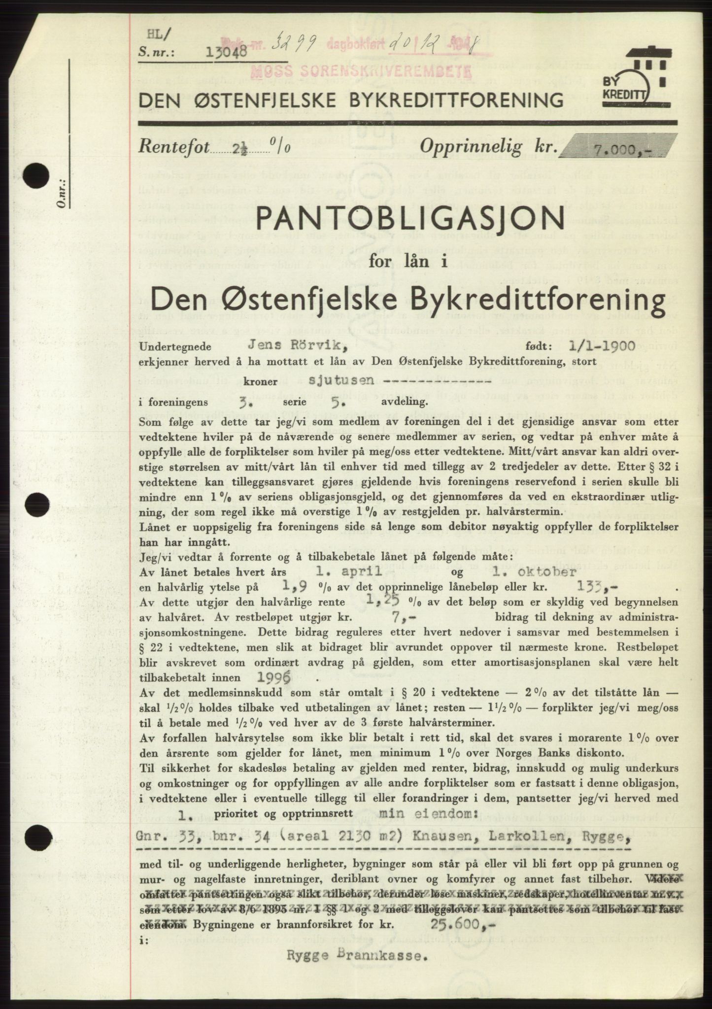 Moss sorenskriveri, AV/SAO-A-10168: Mortgage book no. B20, 1948-1948, Diary no: : 3299/1948