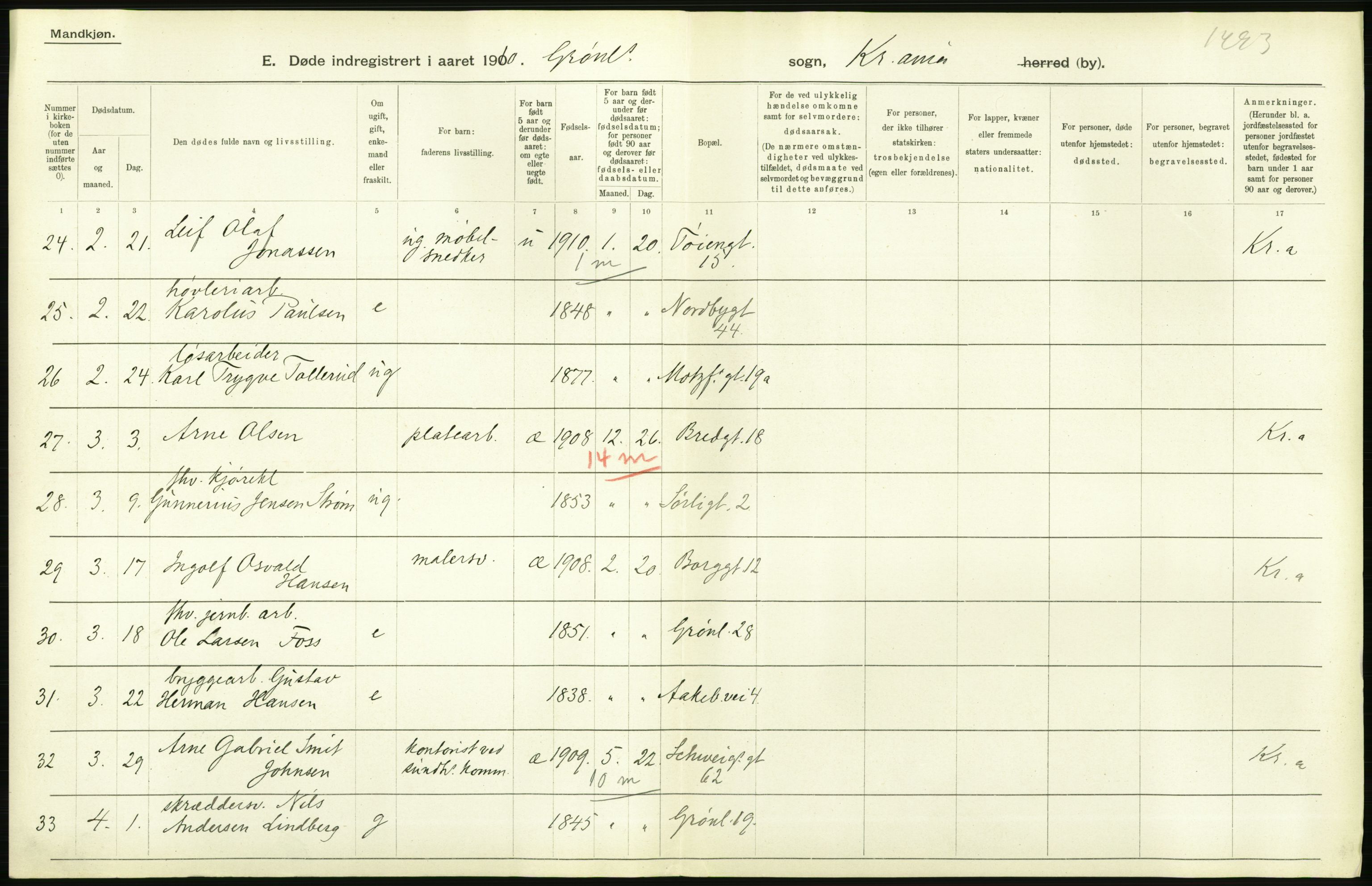 Statistisk sentralbyrå, Sosiodemografiske emner, Befolkning, AV/RA-S-2228/D/Df/Dfa/Dfah/L0008: Kristiania: Døde, 1910, p. 576