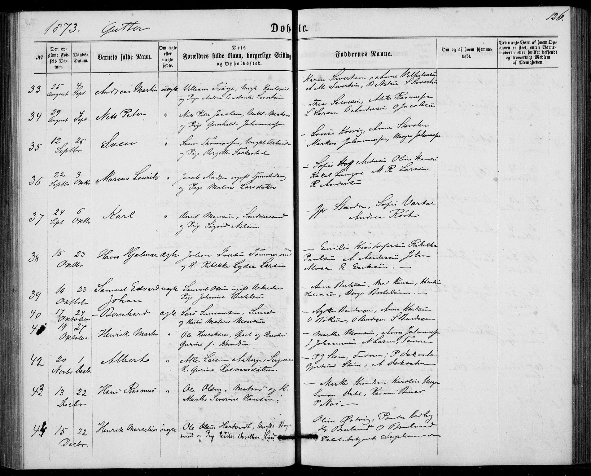 Fødselsstiftelsens sokneprestembete, ført av overlegen*, SAB/-: Parish register (official) no. A 1, 1863-1883, p. 126