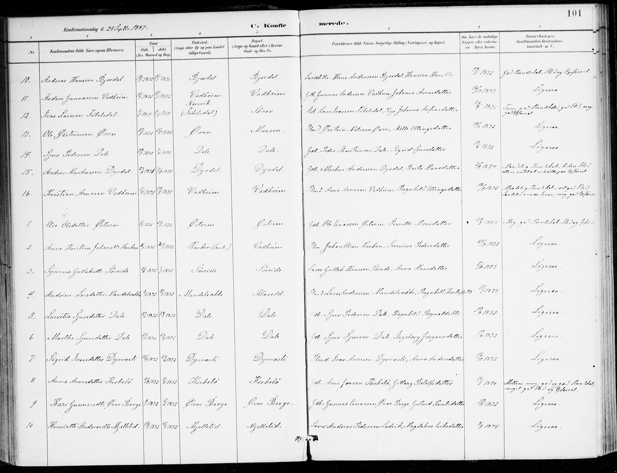 Lavik sokneprestembete, SAB/A-80901: Parish register (official) no. C 1, 1882-1904, p. 101