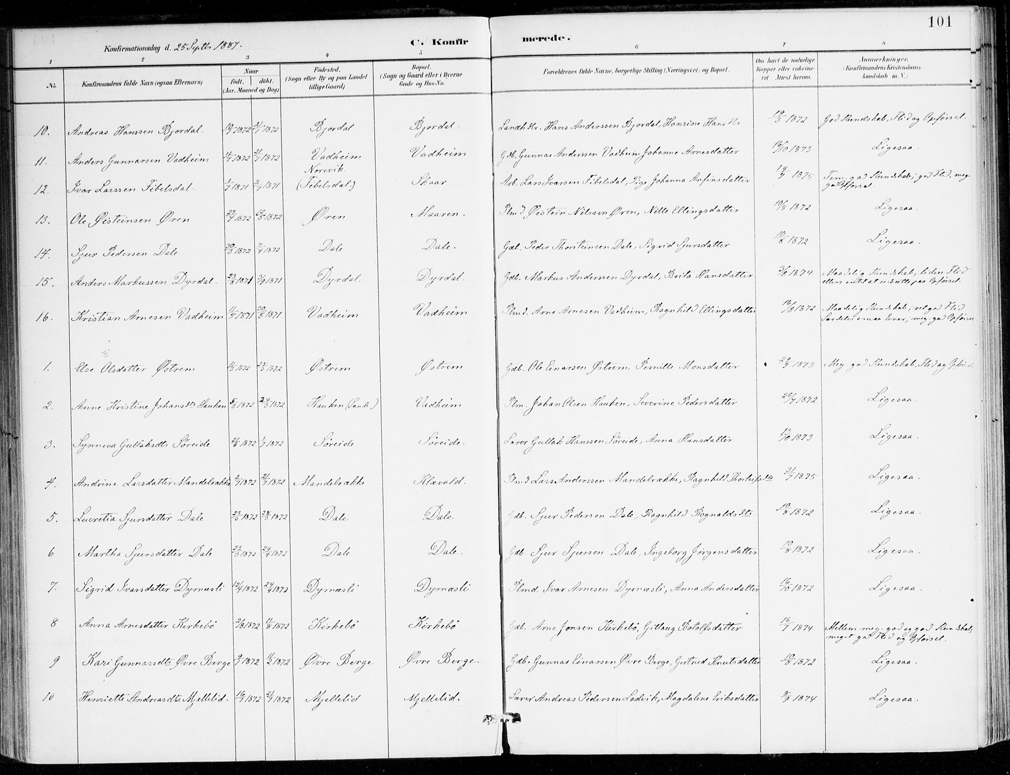Lavik sokneprestembete, AV/SAB-A-80901: Parish register (official) no. C 1, 1882-1904, p. 101