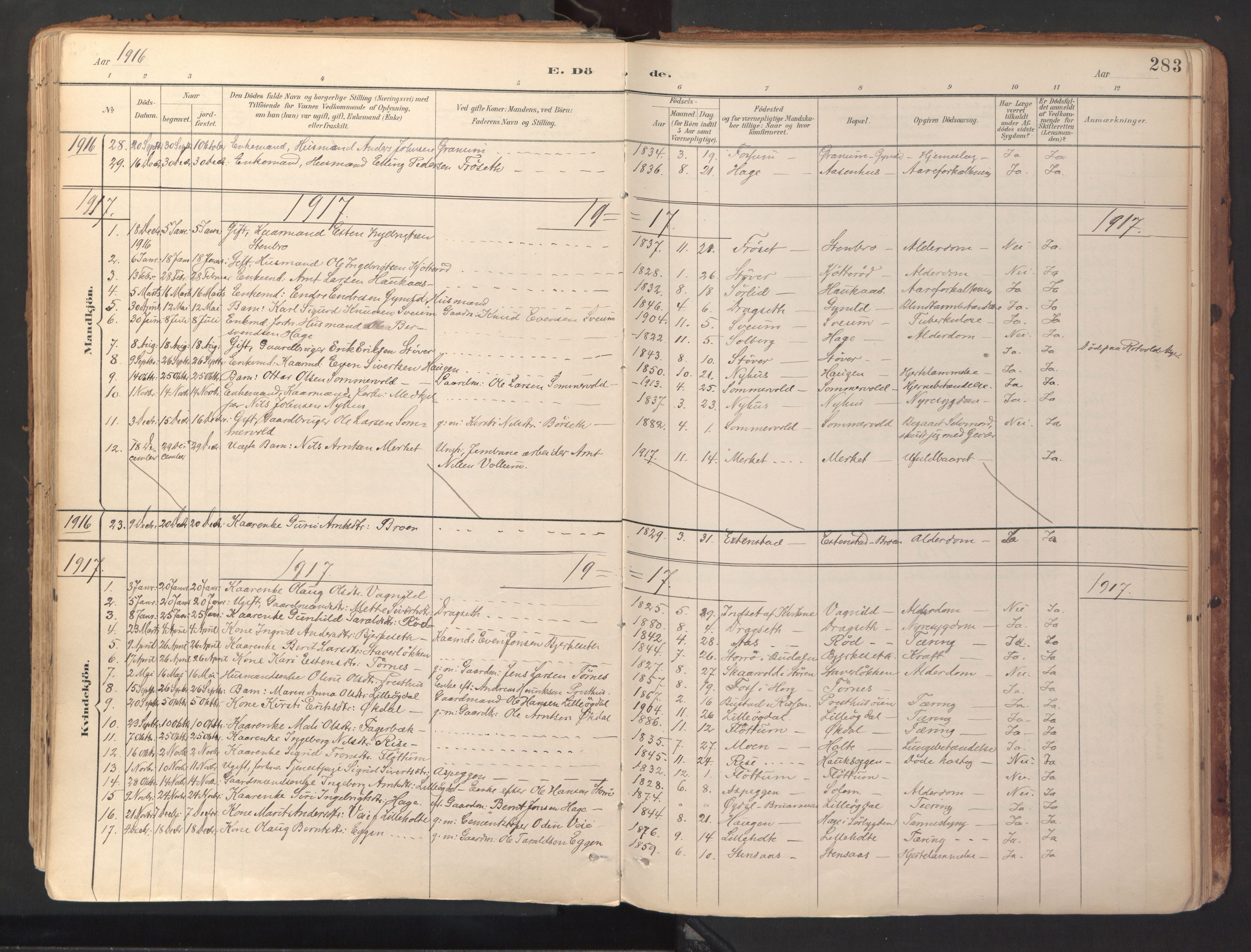 Ministerialprotokoller, klokkerbøker og fødselsregistre - Sør-Trøndelag, SAT/A-1456/689/L1041: Parish register (official) no. 689A06, 1891-1923, p. 283