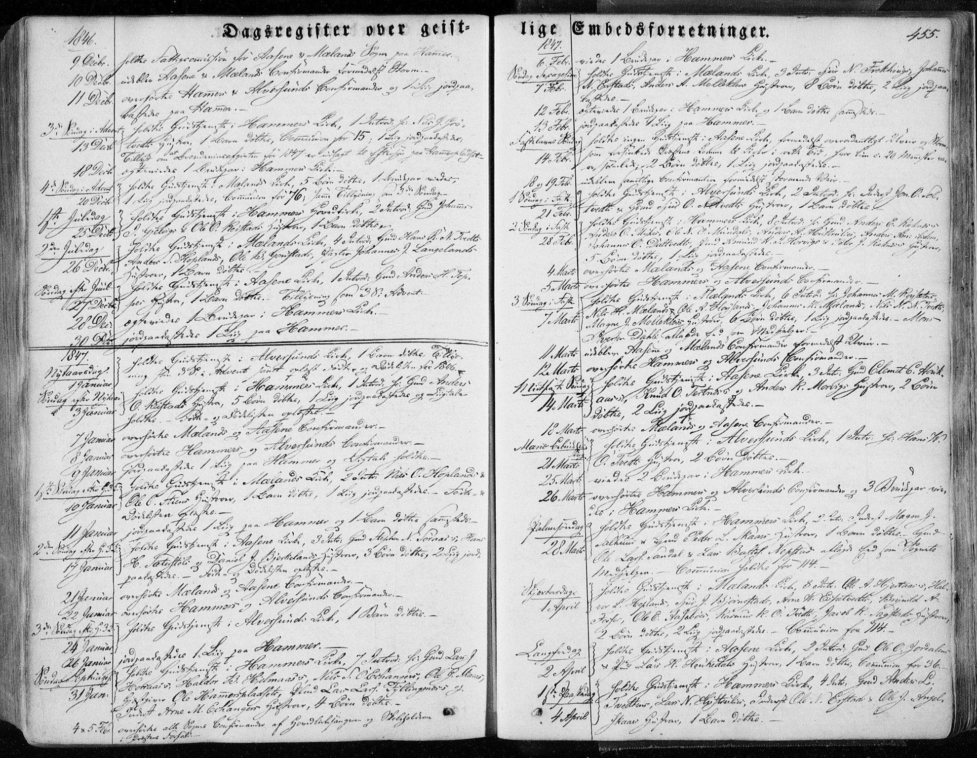 Hamre sokneprestembete, AV/SAB-A-75501/H/Ha/Haa/Haaa/L0013: Parish register (official) no. A 13, 1846-1857, p. 455