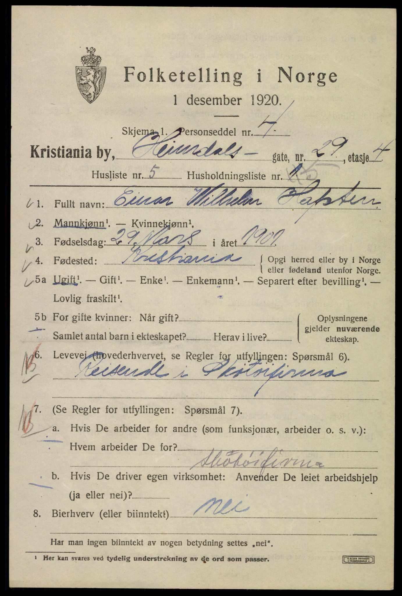 SAO, 1920 census for Kristiania, 1920, p. 280975