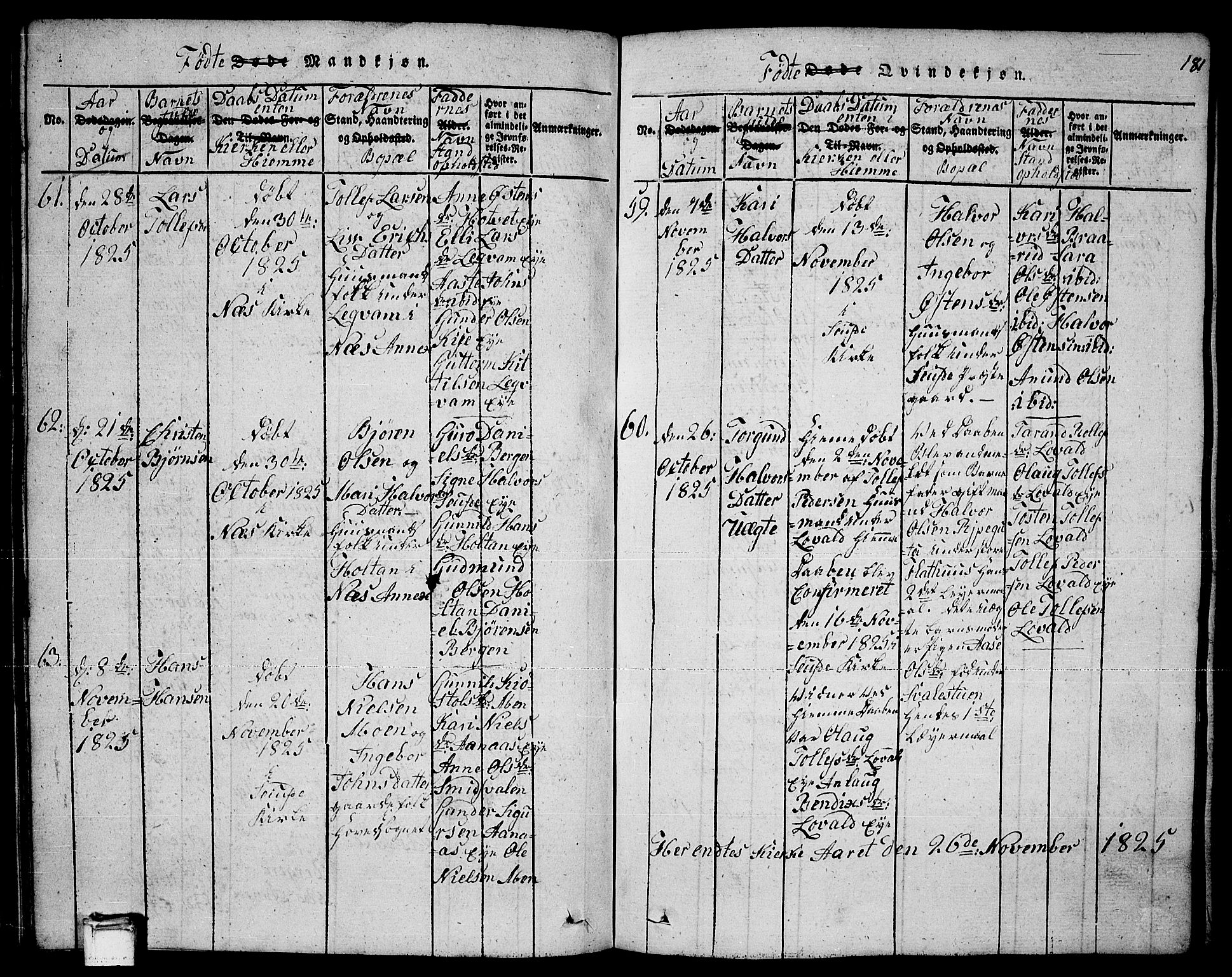 Sauherad kirkebøker, AV/SAKO-A-298/F/Fa/L0005: Parish register (official) no. I 5, 1815-1829, p. 181