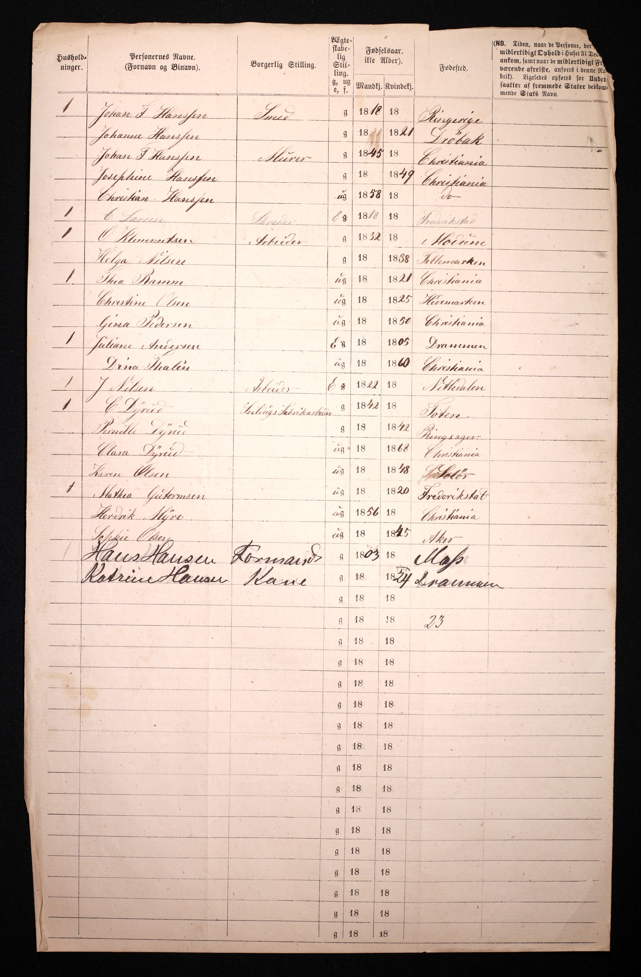 RA, 1870 census for 0301 Kristiania, 1870, p. 3501