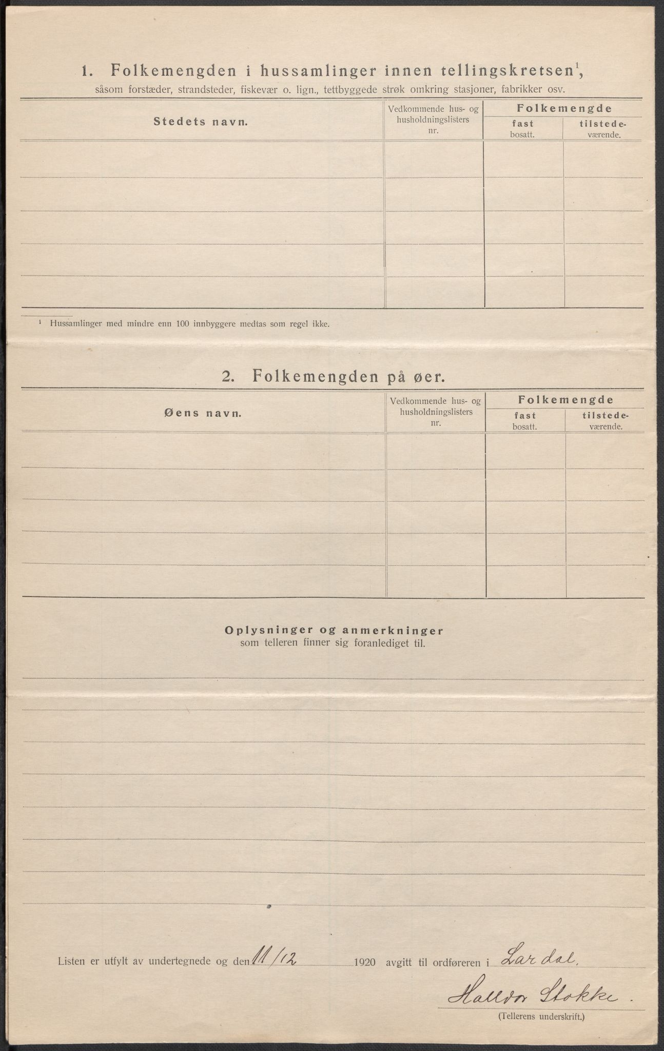 SAKO, 1920 census for Lardal, 1920, p. 7